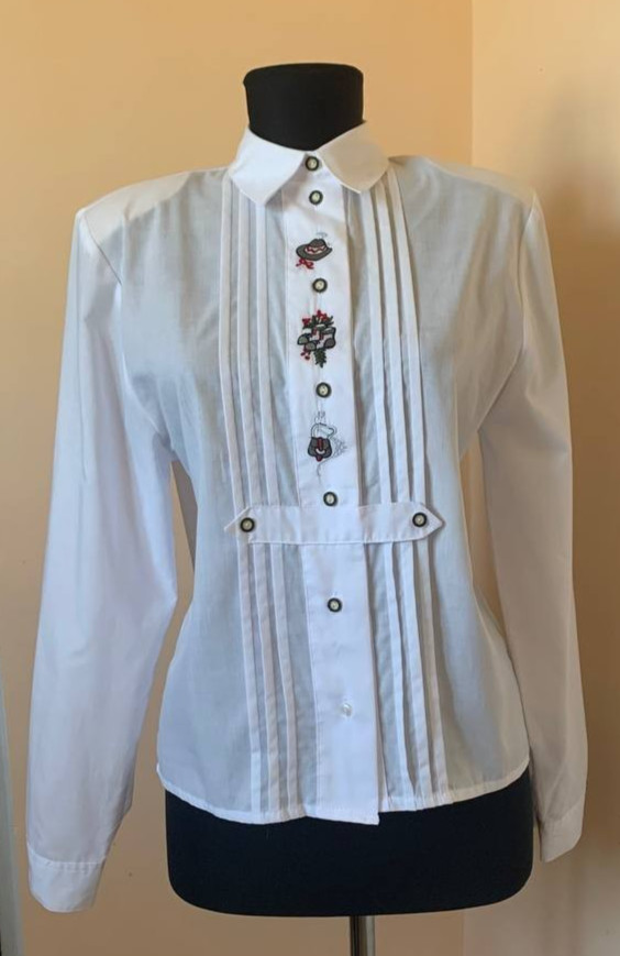 Vintage C&A White Alpine Folk Embroidery Blouse Top EU 36 S German Bavarian Shir