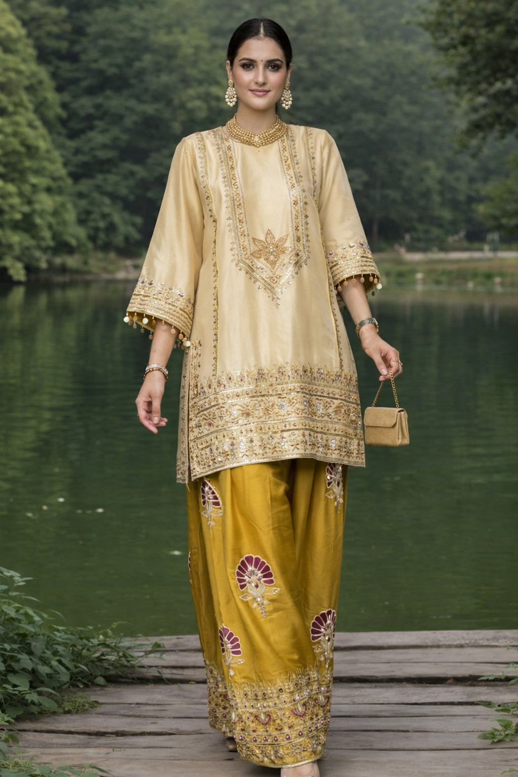 Heavy Natural Silk Launching Designer Kurta Palazzo With For Party Wear Dupatta