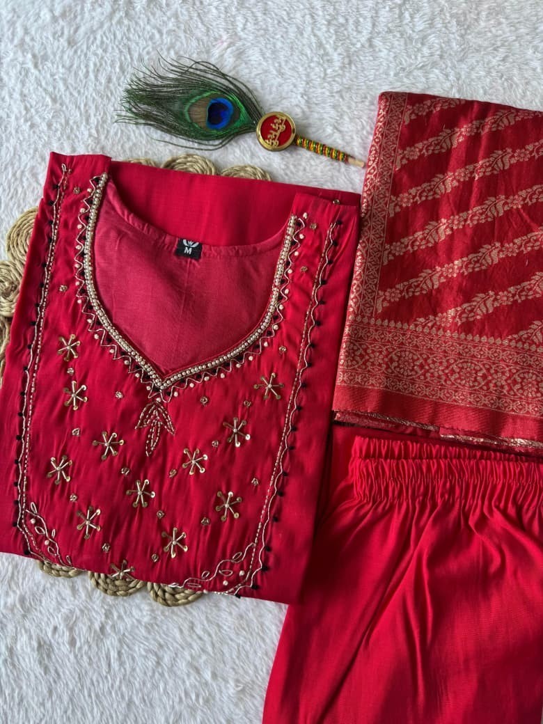 Indian Pakistani Chanderi Kurta Printed Kurti Designer Dress Women Tunic Tomato