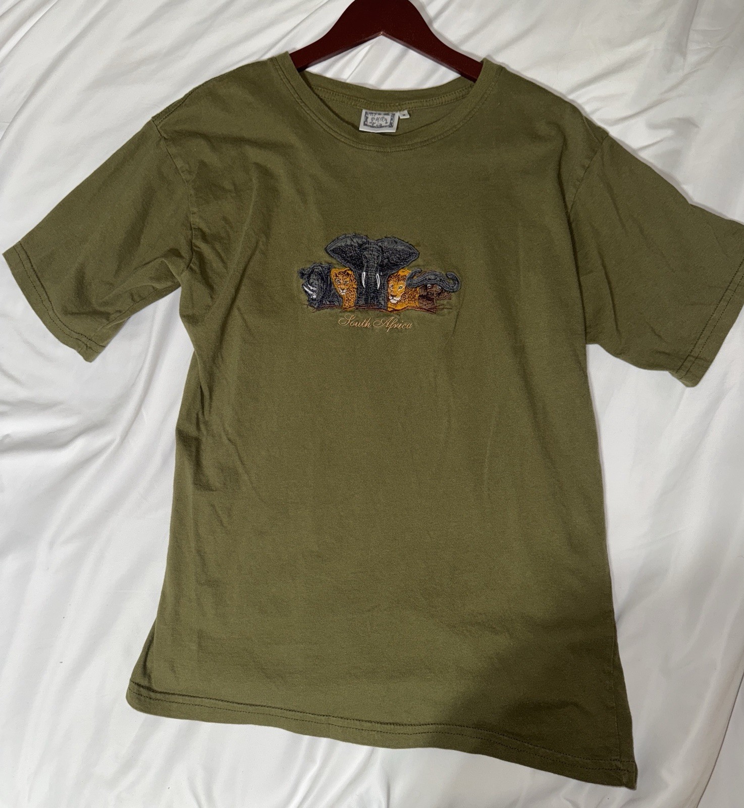 Authentic South African Hand Made Olive Color Cotton Shirt With Animals
