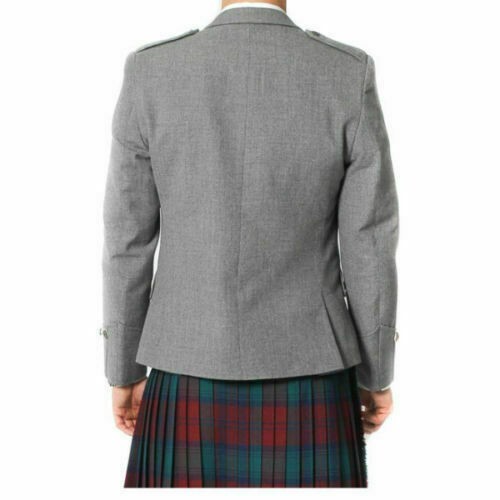 Men’s Grey Wool Argyle Kilt Jacket With Waistcoat Scottish Wedding