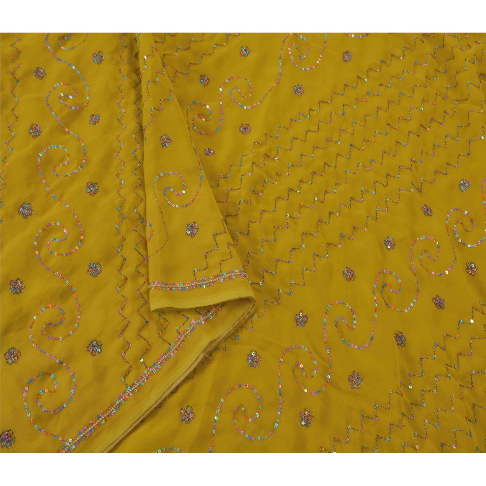 Sanskriti Vintage Green Sarees Blend Georgette Hand Beaded Fabric Craft Sari