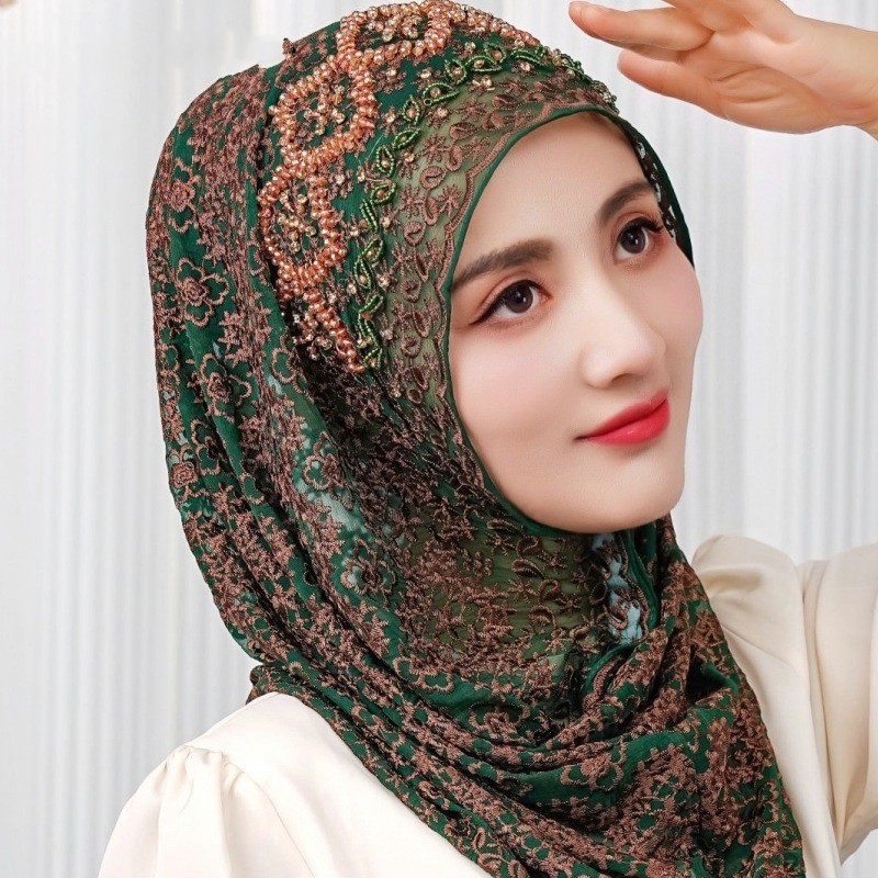 New Silk Hijabs Women Malaysia Wrap Cap Muslim Print Bead Scarf Hair Cover Shawl