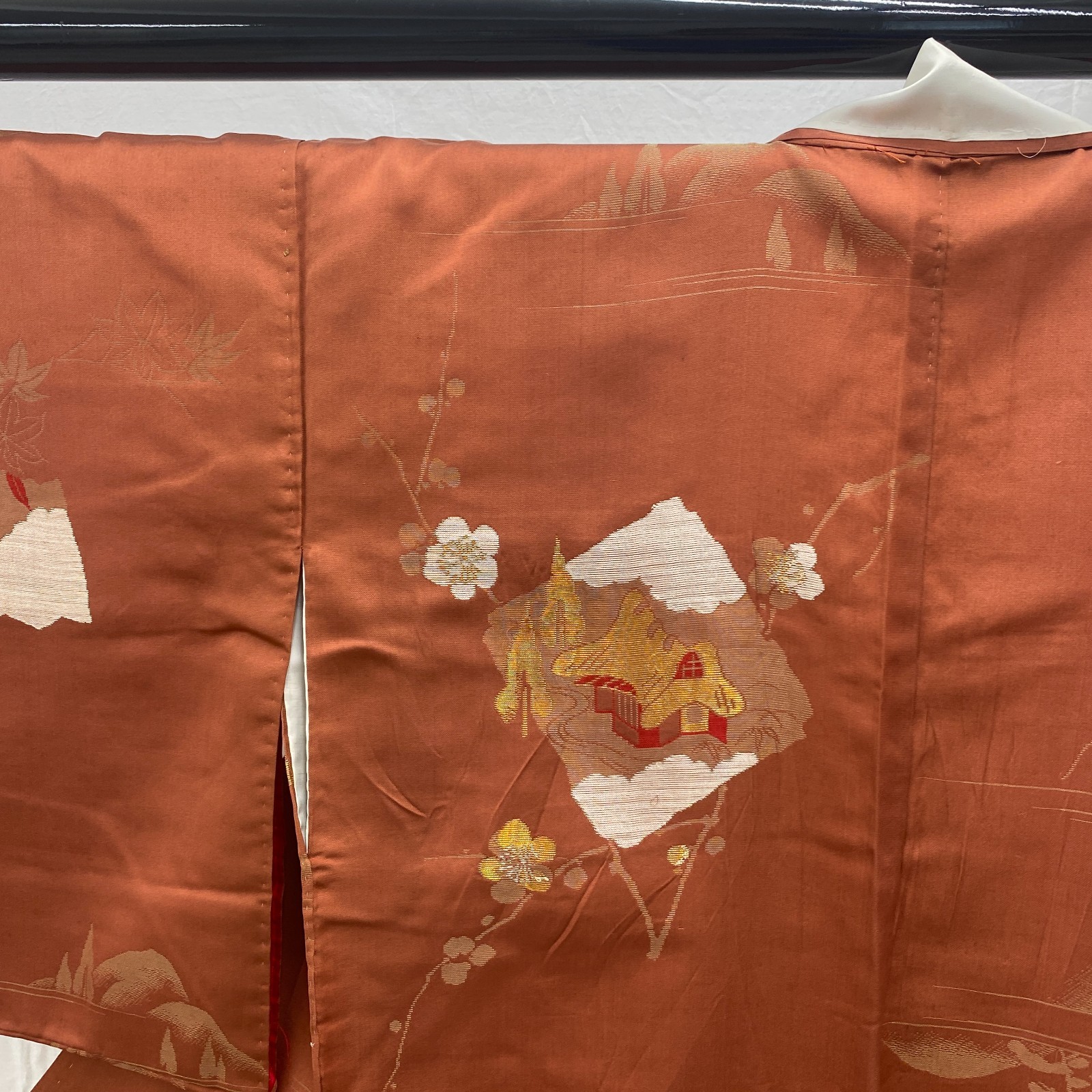 Japanese Vintage Kimono Polyester Brown Komon Traditional Authentic Length 59in