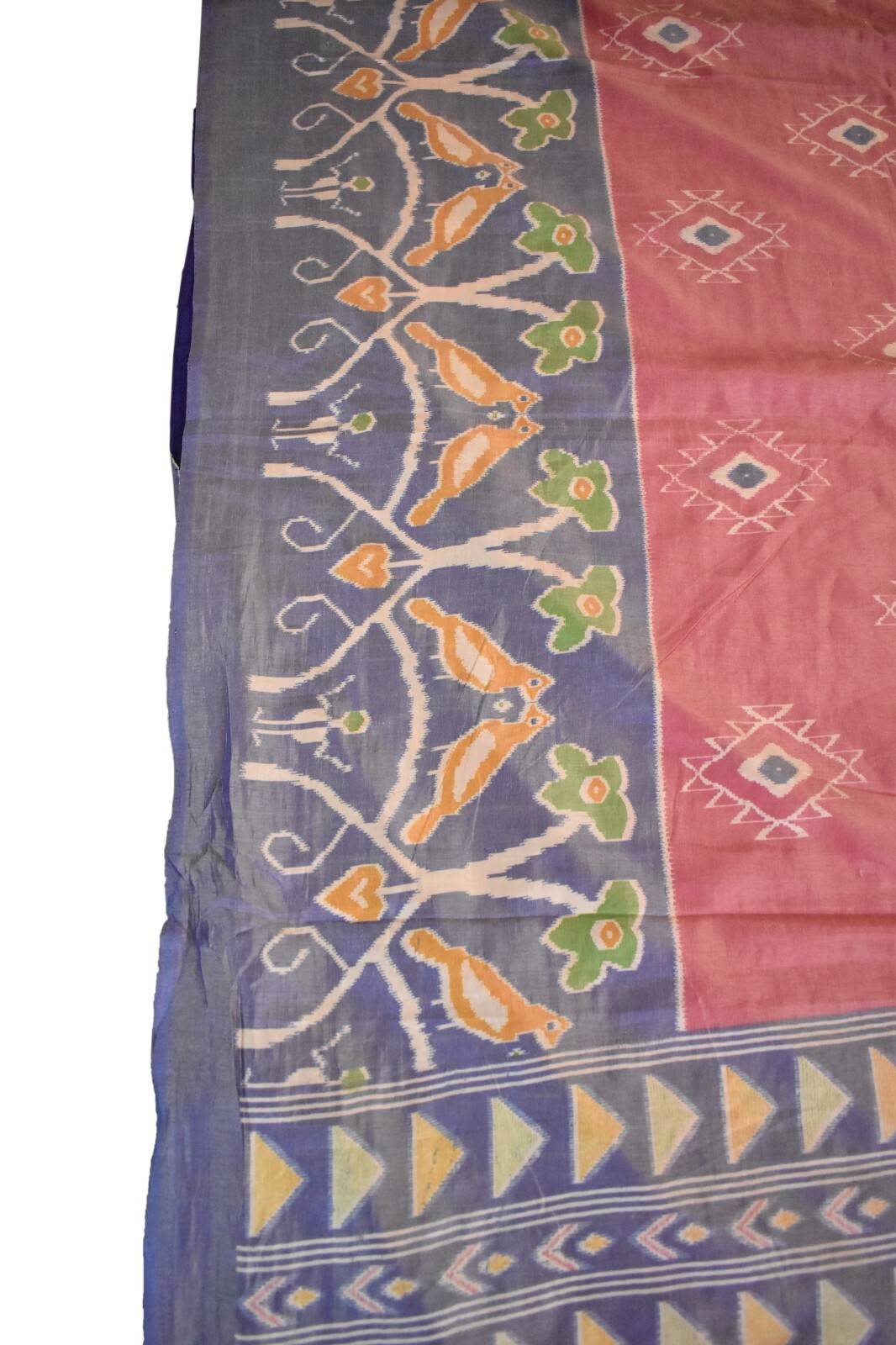 FNC Vintage Pink Sambalpuri Ikat Sarees Handwoven Art Silk Sari Fabric Antique