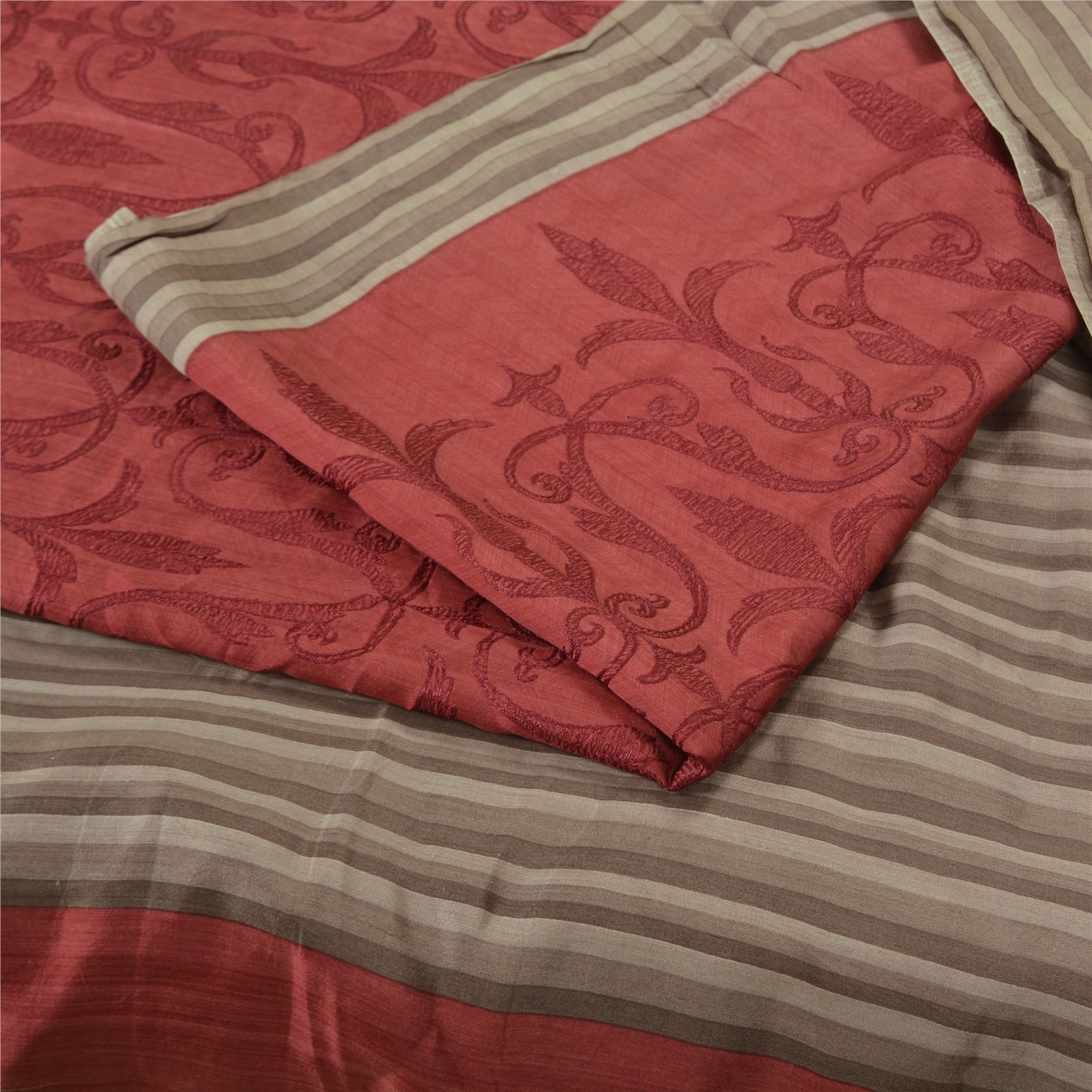 Sanskriti Vintage Dark Red Sarees Pure Silk Paisley Printed Sari 5Yd Craftfabric