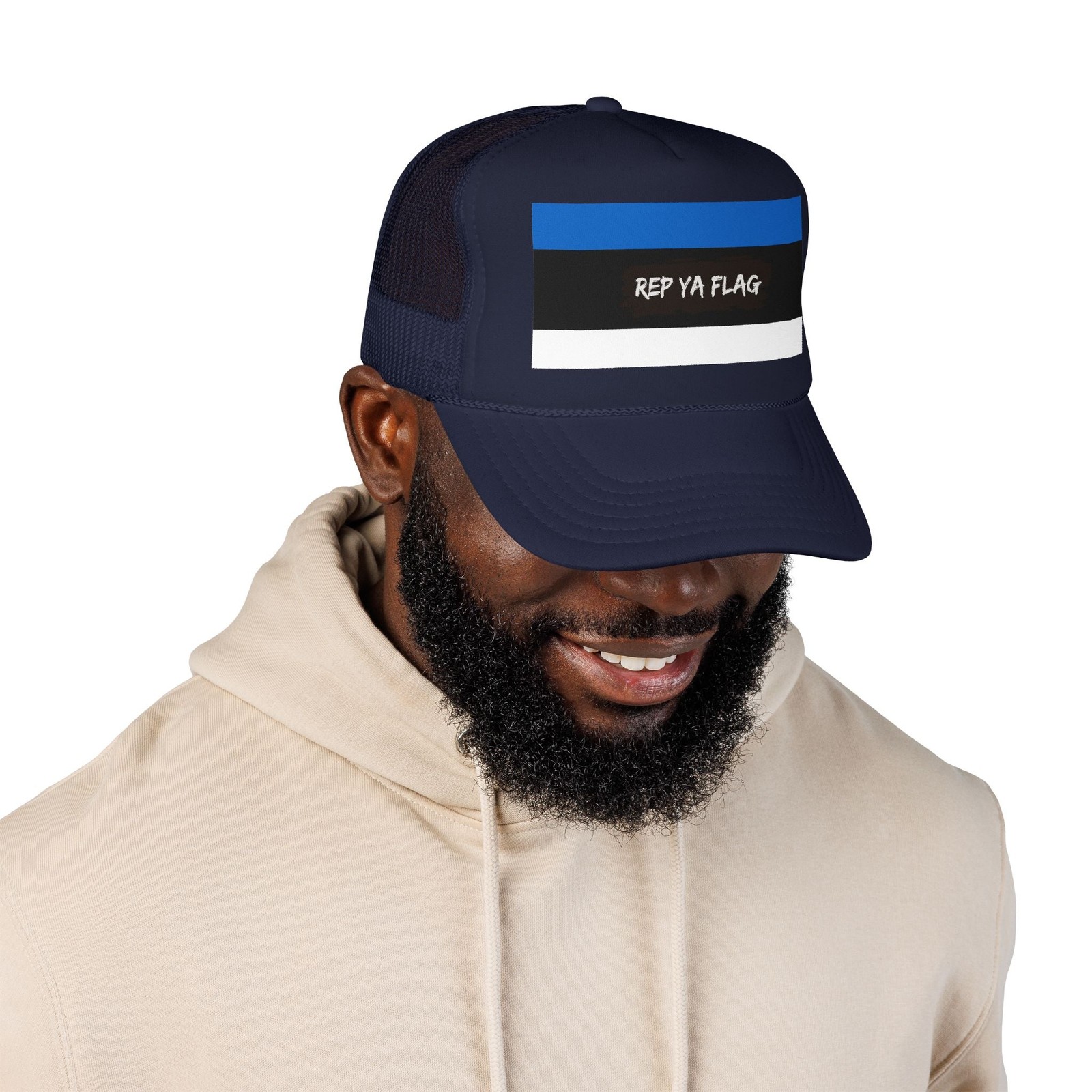 Estonia Flag Trucker Hat – Estonian Foam Snapback Cap – Black / One size