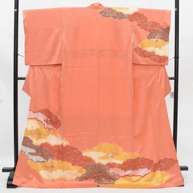 Vintage Japanese Kimono | Houmongi | Orange Silk | Cloud Shibori | pp0114b