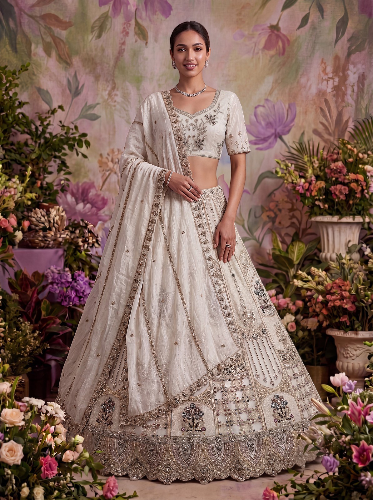 Women’s Bridal Net Lehenga Choli Heavy Embroidery Festive Party Wear