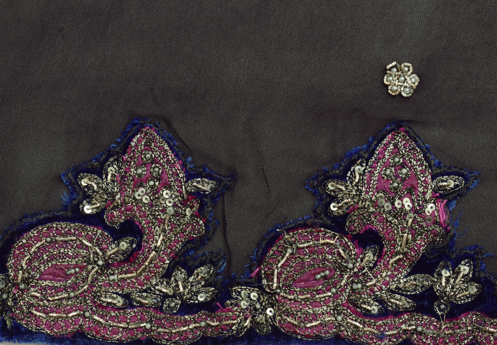 Sushila Vintage Black Saree 100% Pure Georgette Silk Hand Beaded 5YD Sari Fabric