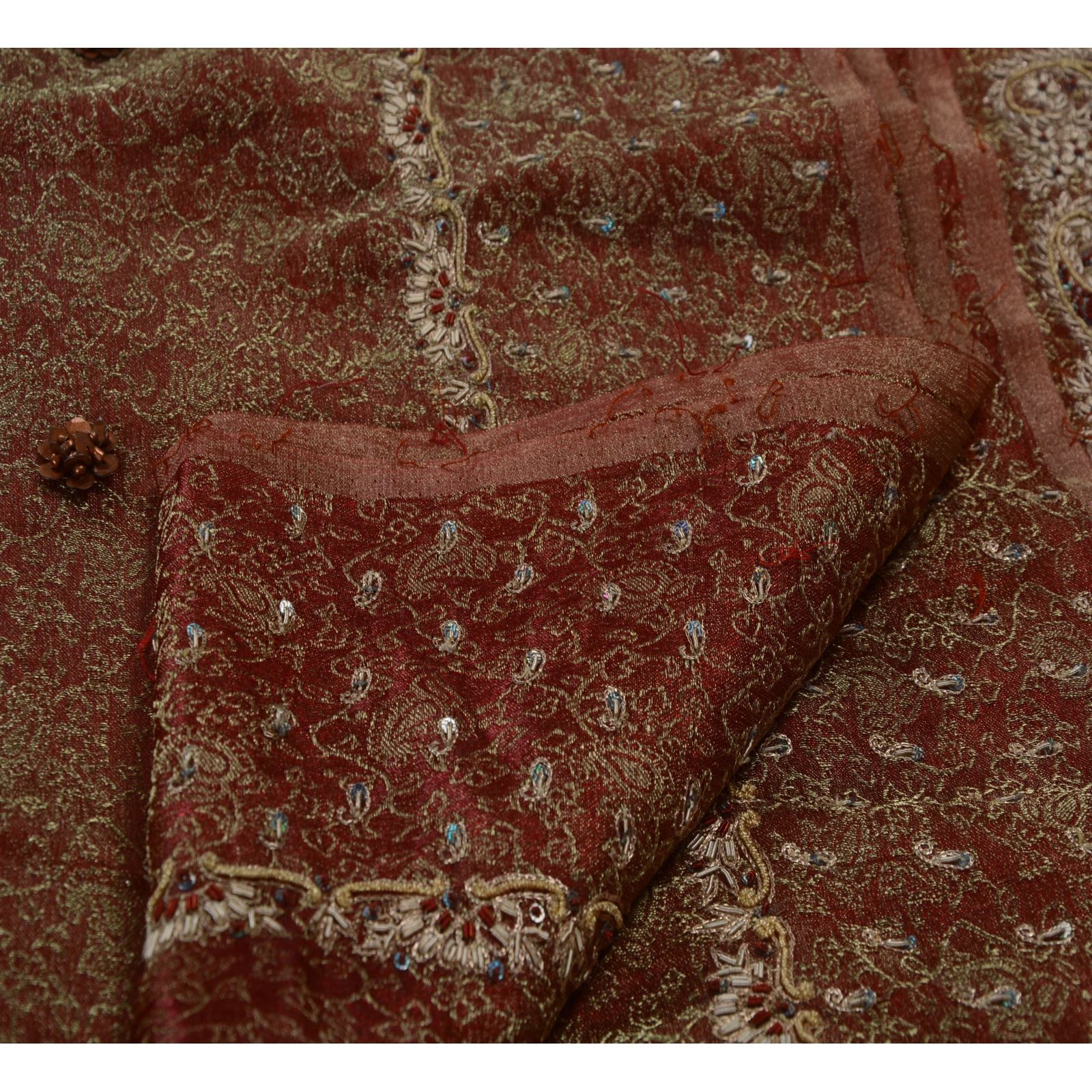 Sanskriti Vintage Sarees Tissue Hand Beaded Woven Craft Fabric Sari