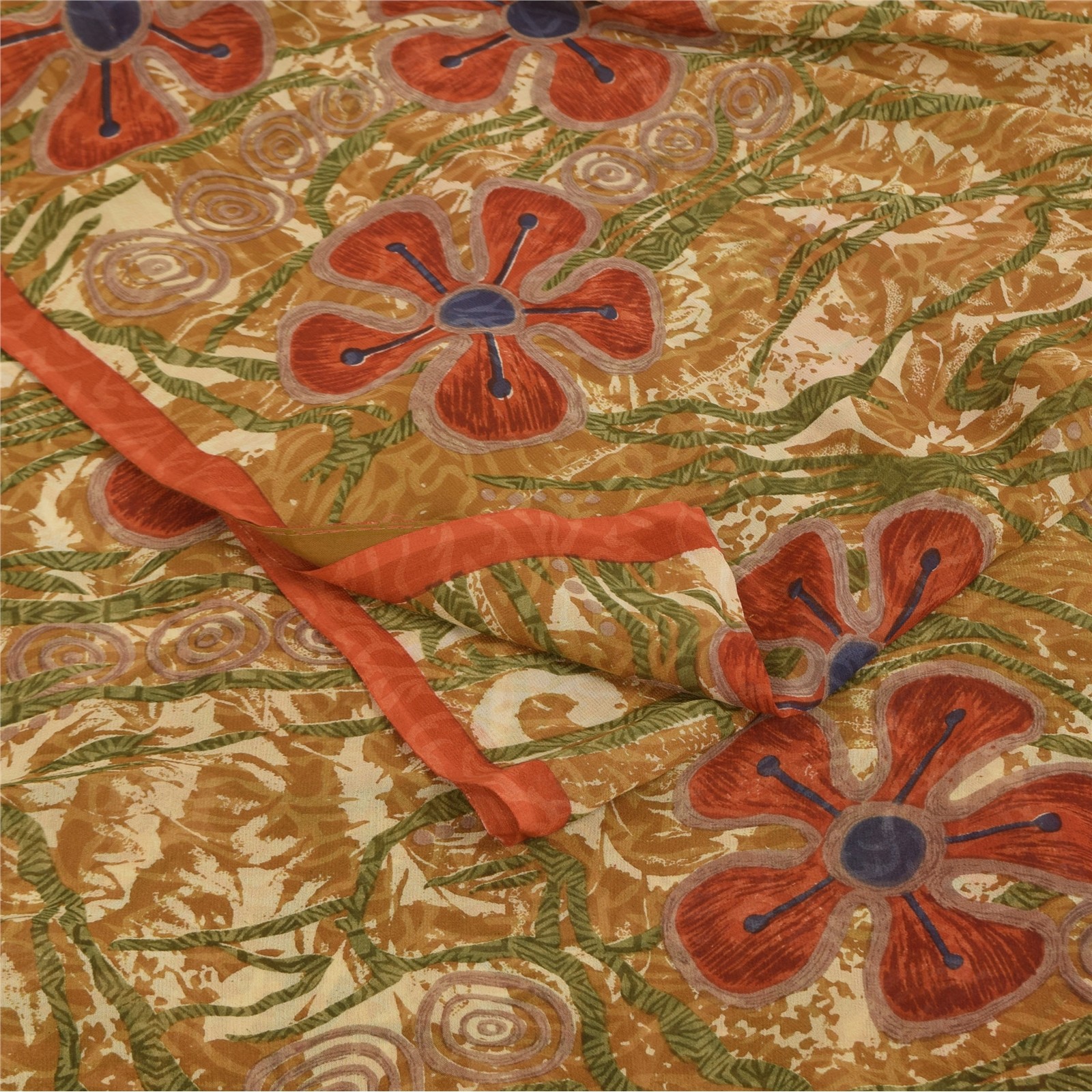 Sanskriti Vintage Sarees Multicolor Pure Georgette Print Sari 5+Yd Craft Fabric
