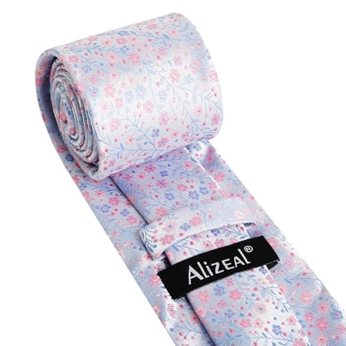 Mens 3.15inches Exquisite Floral Tie with Small B142-light Blue/ Hot Pink