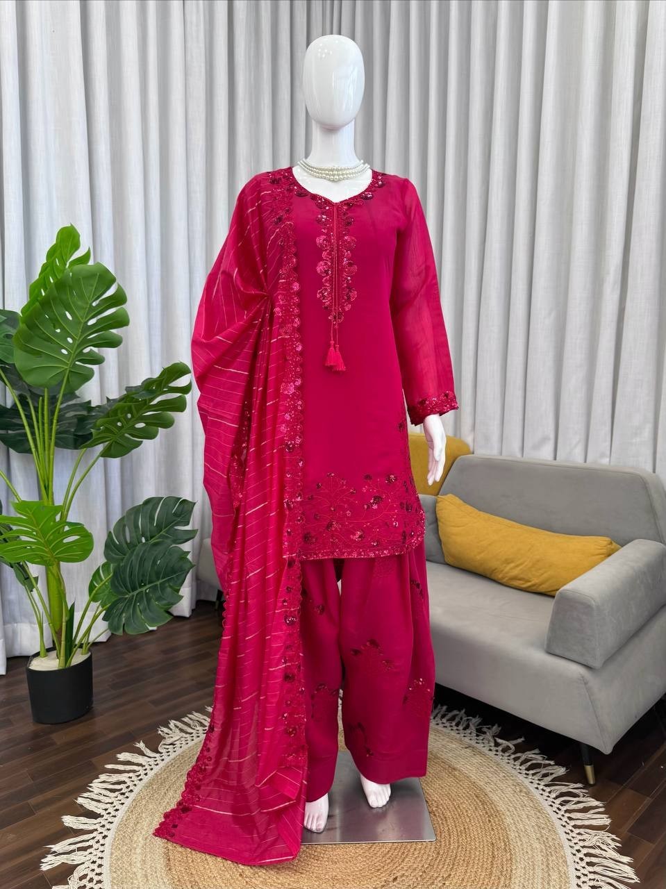 Stylish Mul Chanderi Pink Top Bottom With Dupatta For Wedding & Party Wear
