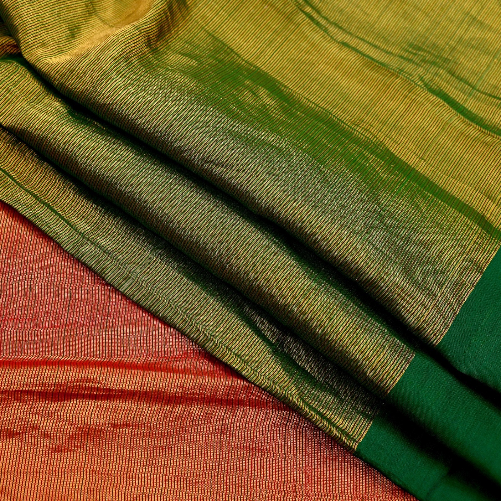 Indian Vintage Heavy Green & Maroon Woven Kanjivaram Saree Pure Silk Sari 5yd