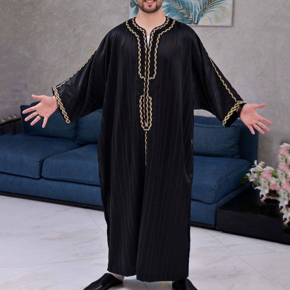 Mens Muslim Clothing Saudi Arab Jubba Kaftan,Dishdash,Thobe,Long-Sleeve