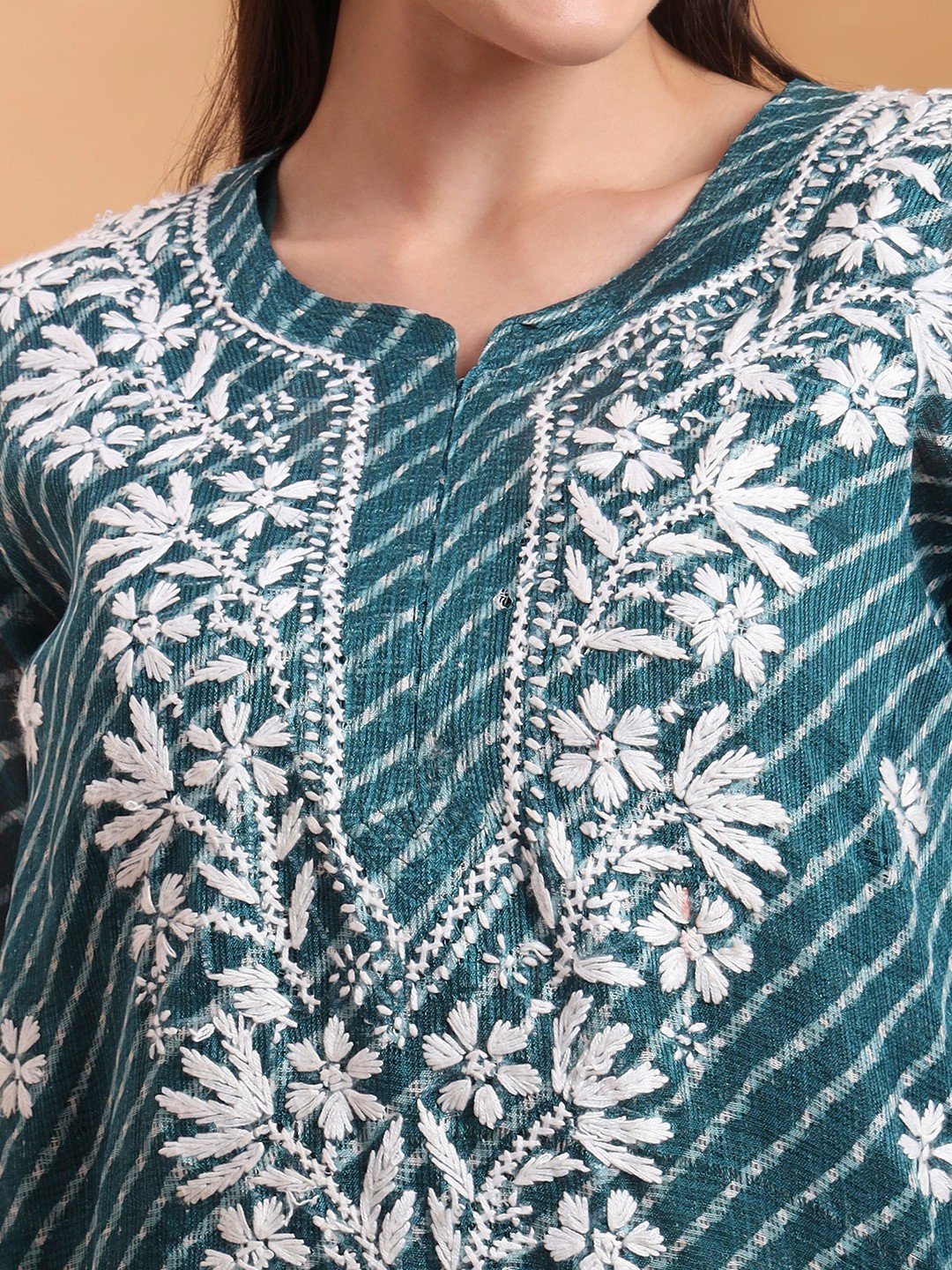 Women’s Kota Cotton Kurta Embroidered Indian Ethnic Kurti Teal Green