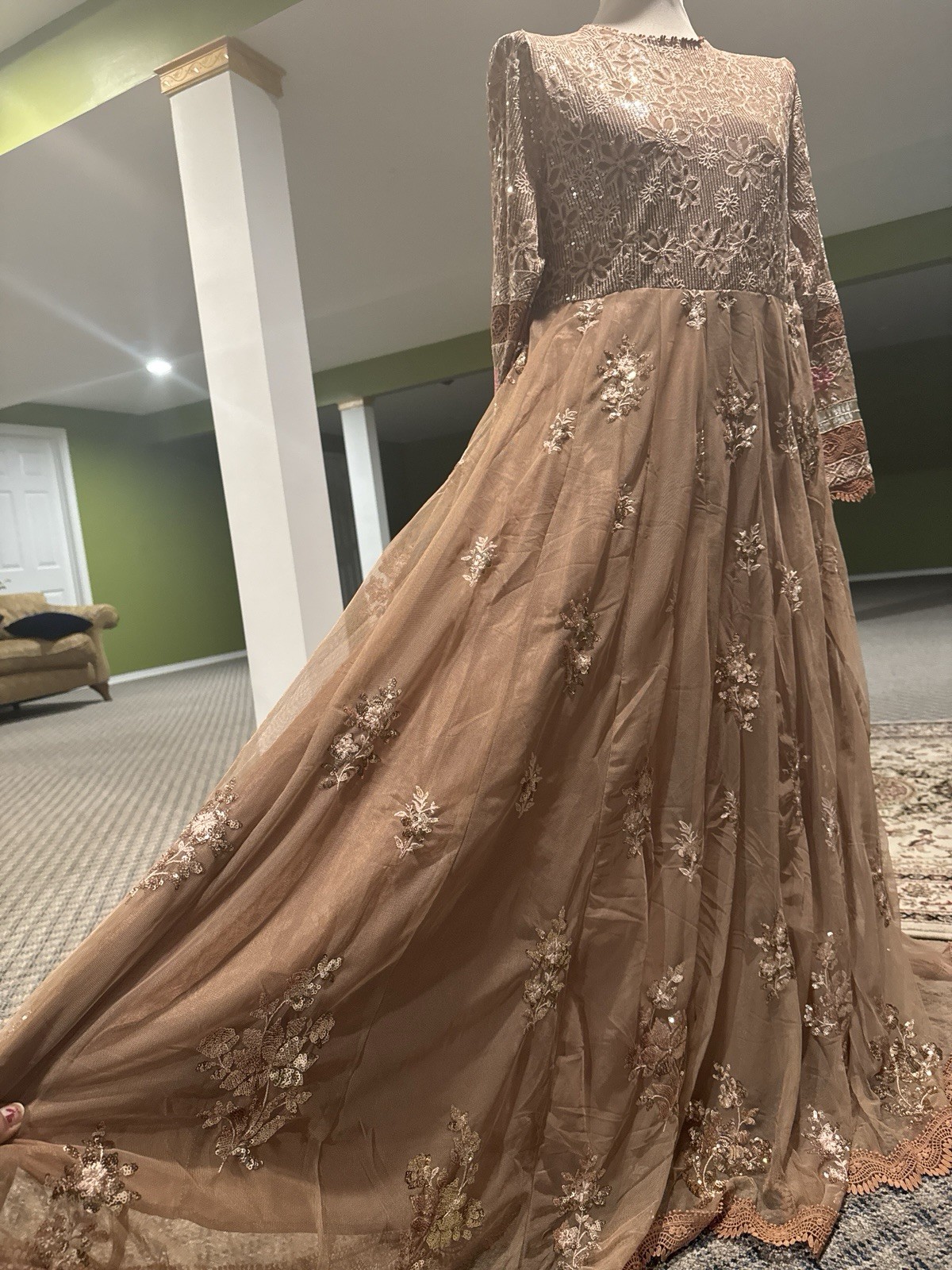 Pakistani Indian Designer Shalwar Kameez Maxi Dress Wedding Bridal Lace Sequin L