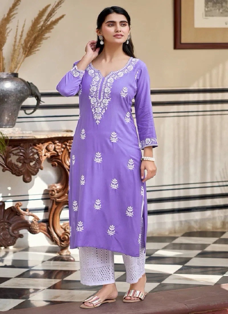 Lavender Cotton Embroidered cord Set for Women.size-XX LARGE