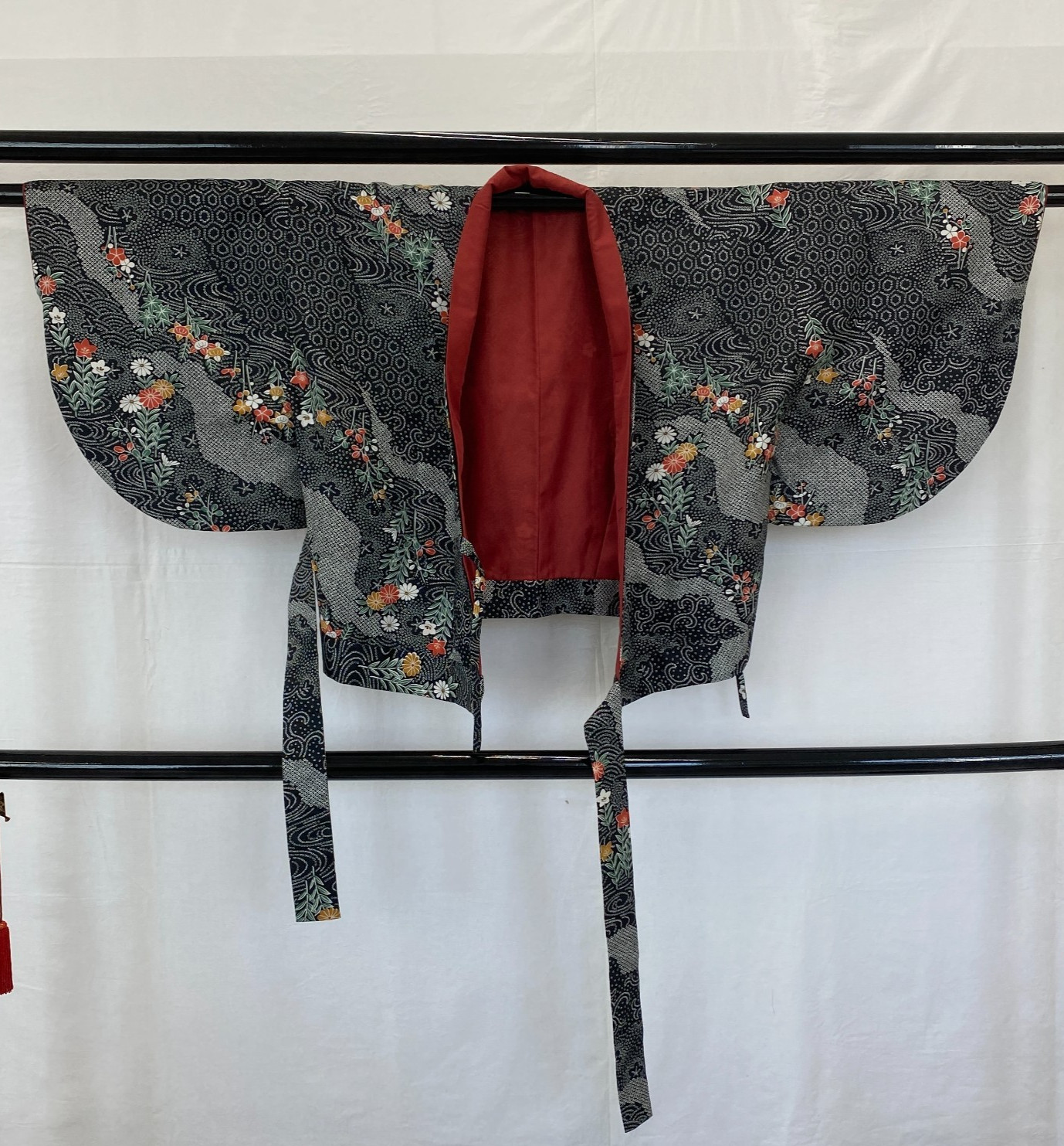 Japanese Vintage Kimono Haori Jacket Polyester Black Traditional Authentic
