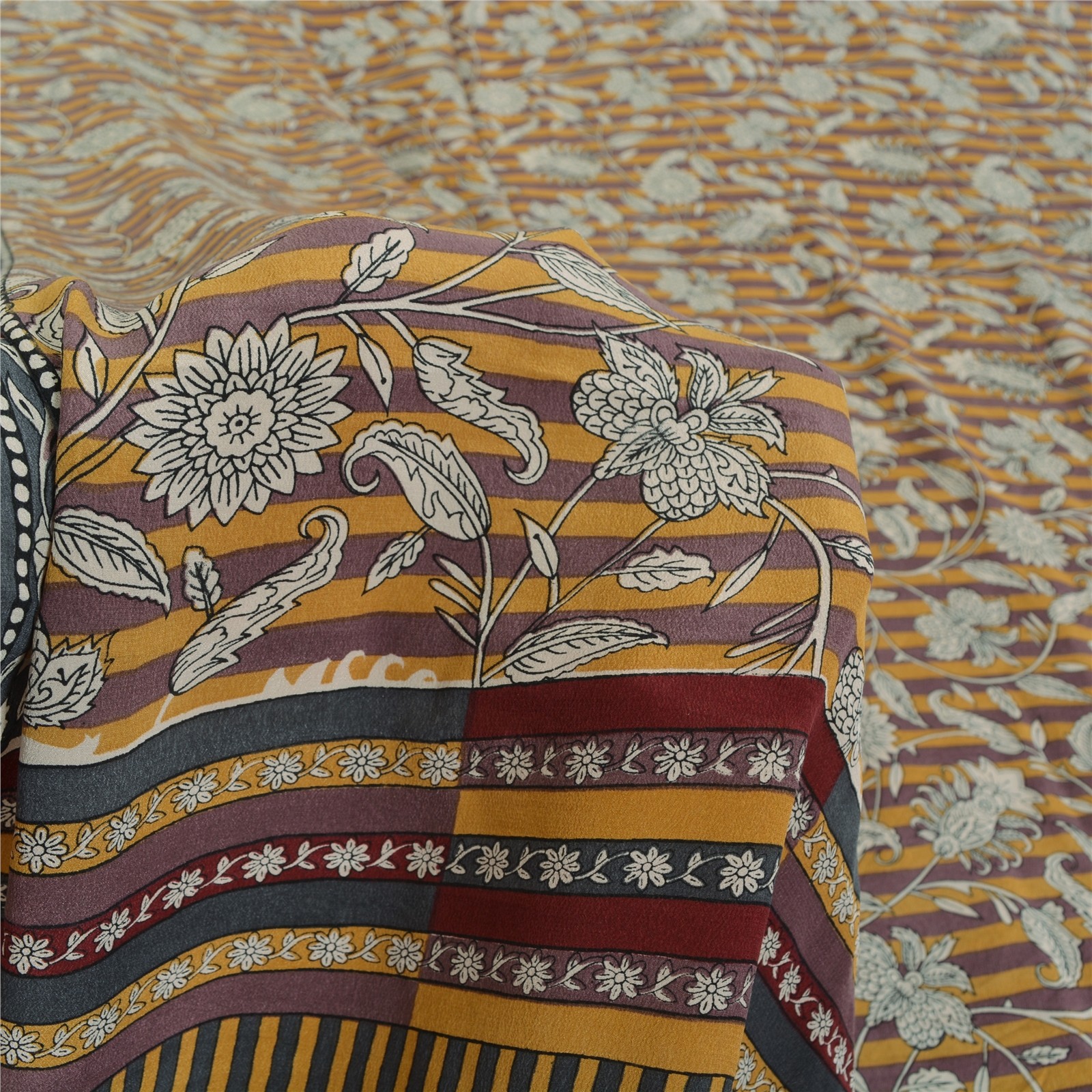 Sanskriti Vintage Multicolor Sarees Pure Crepe Silk Printed Sari Craft Fabric