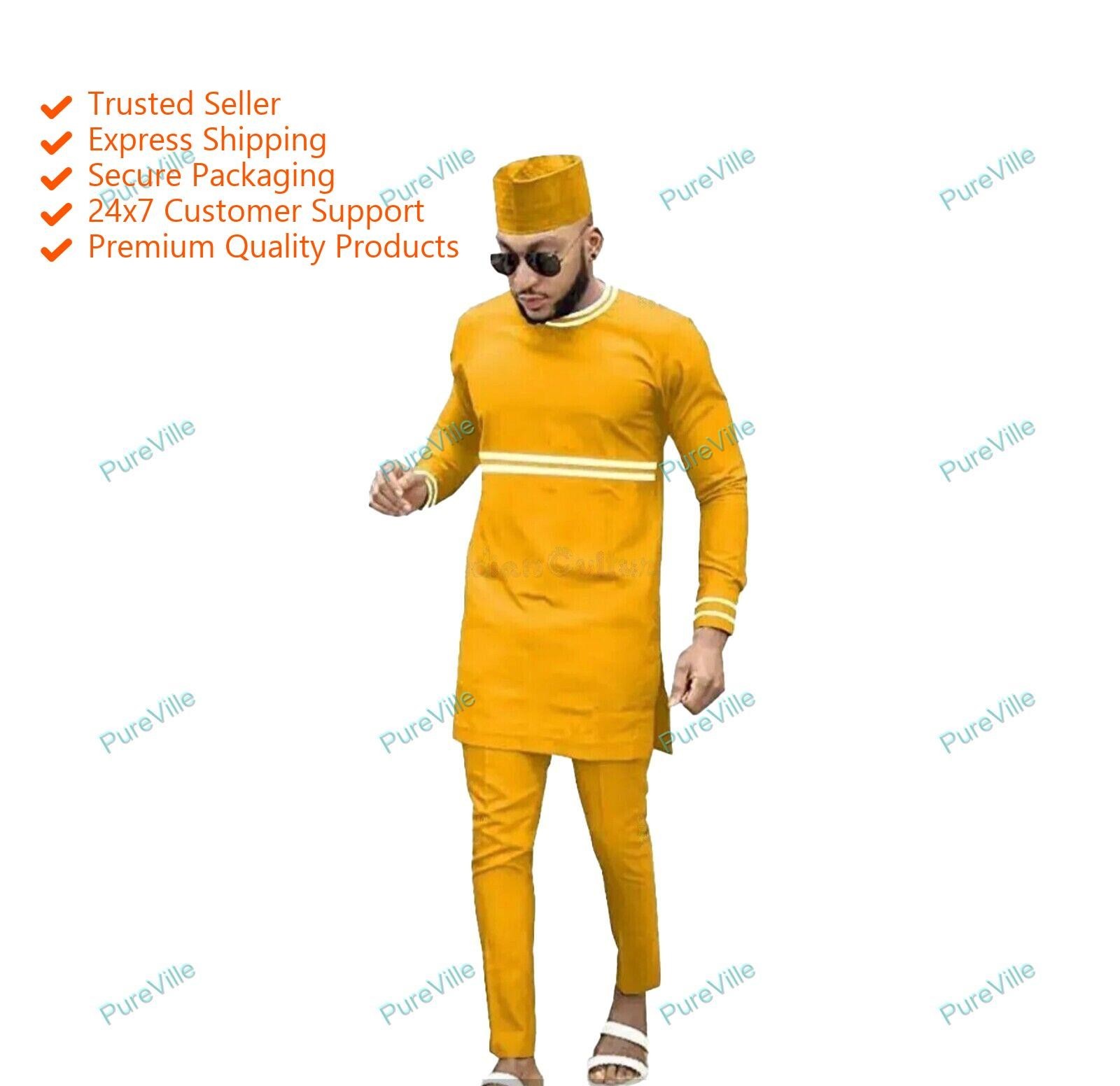 Mens Kurta Without Pajama Traditional New Fabric Soft Cotton Kurta Color Yellow