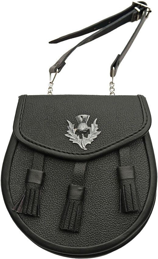 Thistle Sporran Silver Emblem With Black Leather Scottish-Highland Inspired