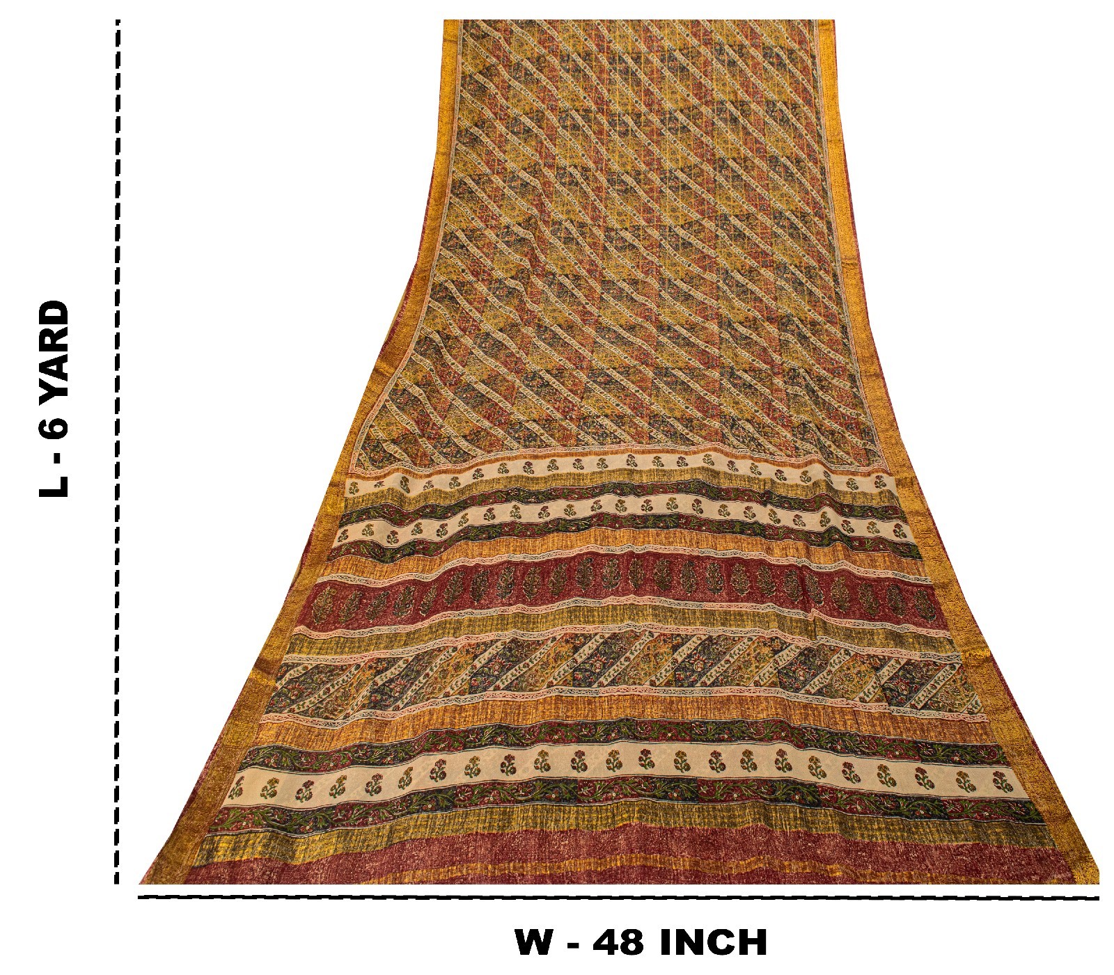 Sanskriti Vintage Yellow-Green Pure Georgette Silk Saree Floral Block Print 6 Yd