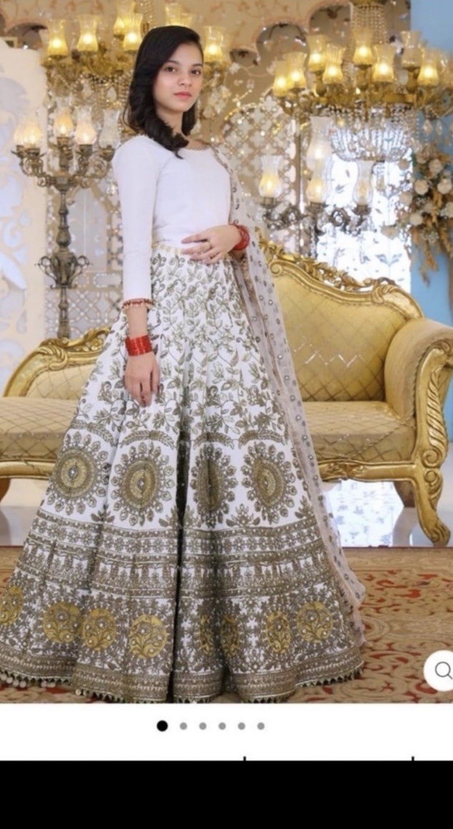 White Gold Embroidered Salwar Kameez Cotton Blend Set for Women