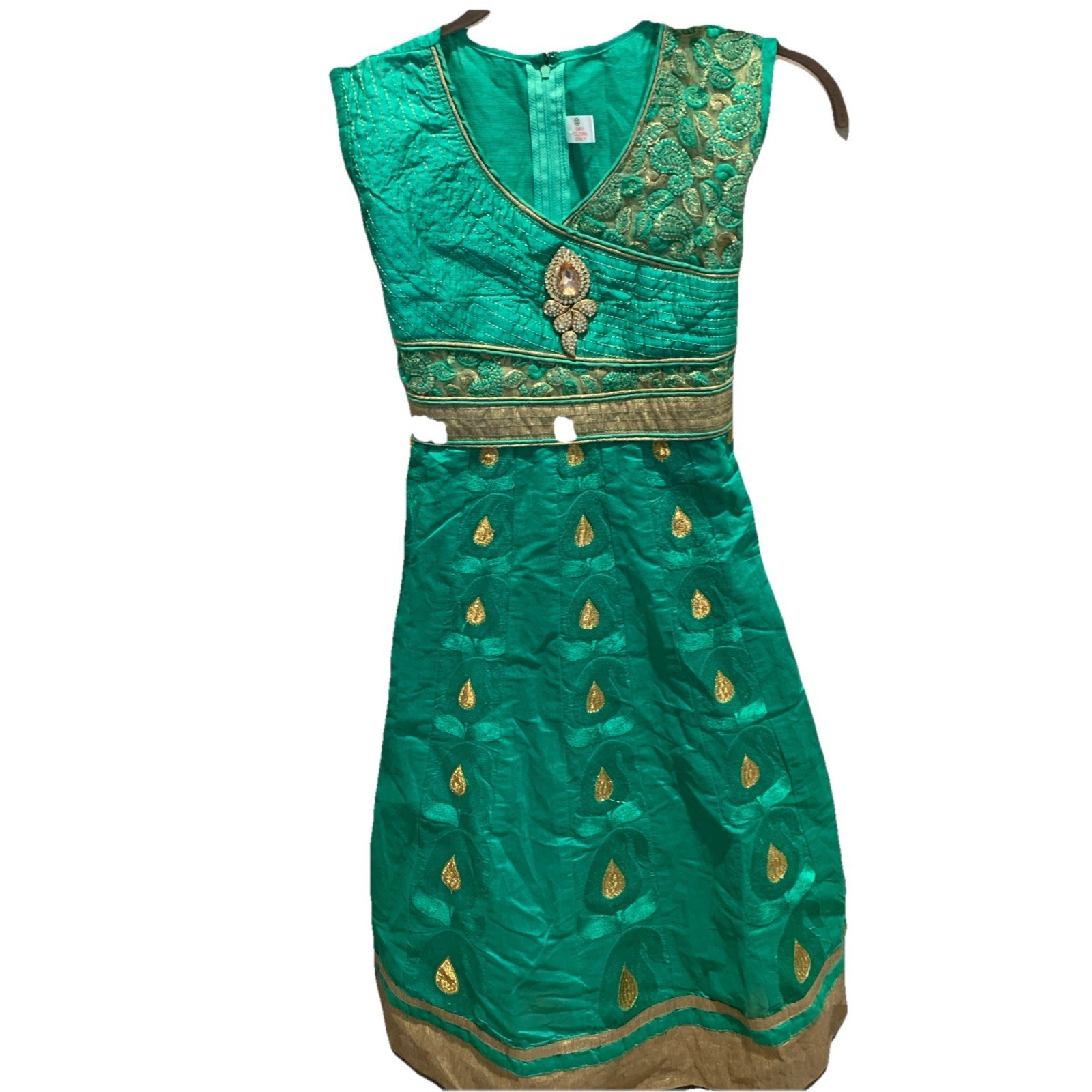 Indian Pakistani Bollywood Jewel Party Dress Green Gold Size 32 Made In India