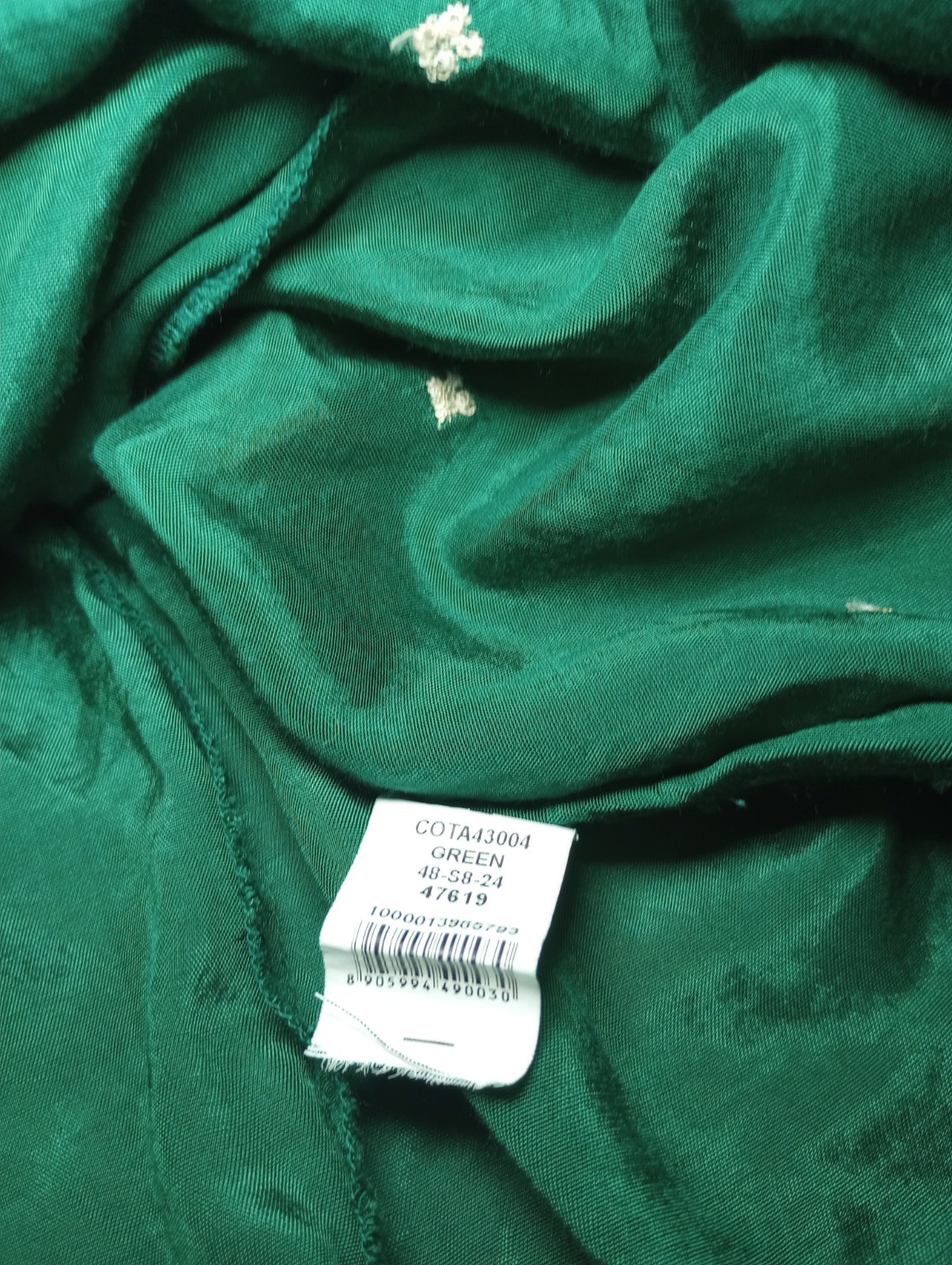 Green Metallic India Gold Embroidery Modest Basic Kurta Dress Ceremony Outfit