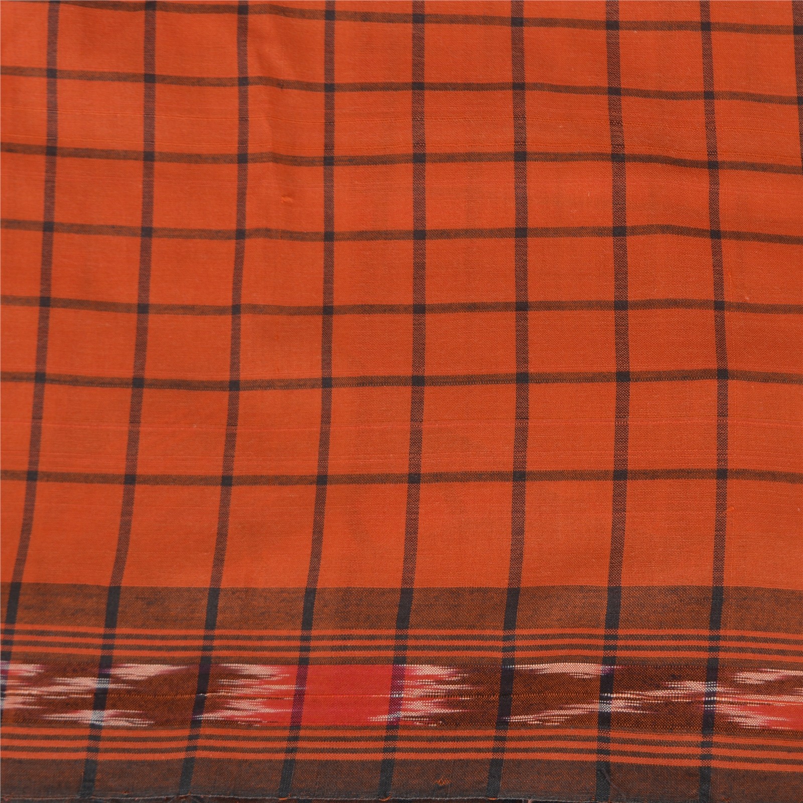 Sanskriti Vintage Rare Saree Ikat Handwoven Blend Cotton Orange Sari 5Yd Fabric