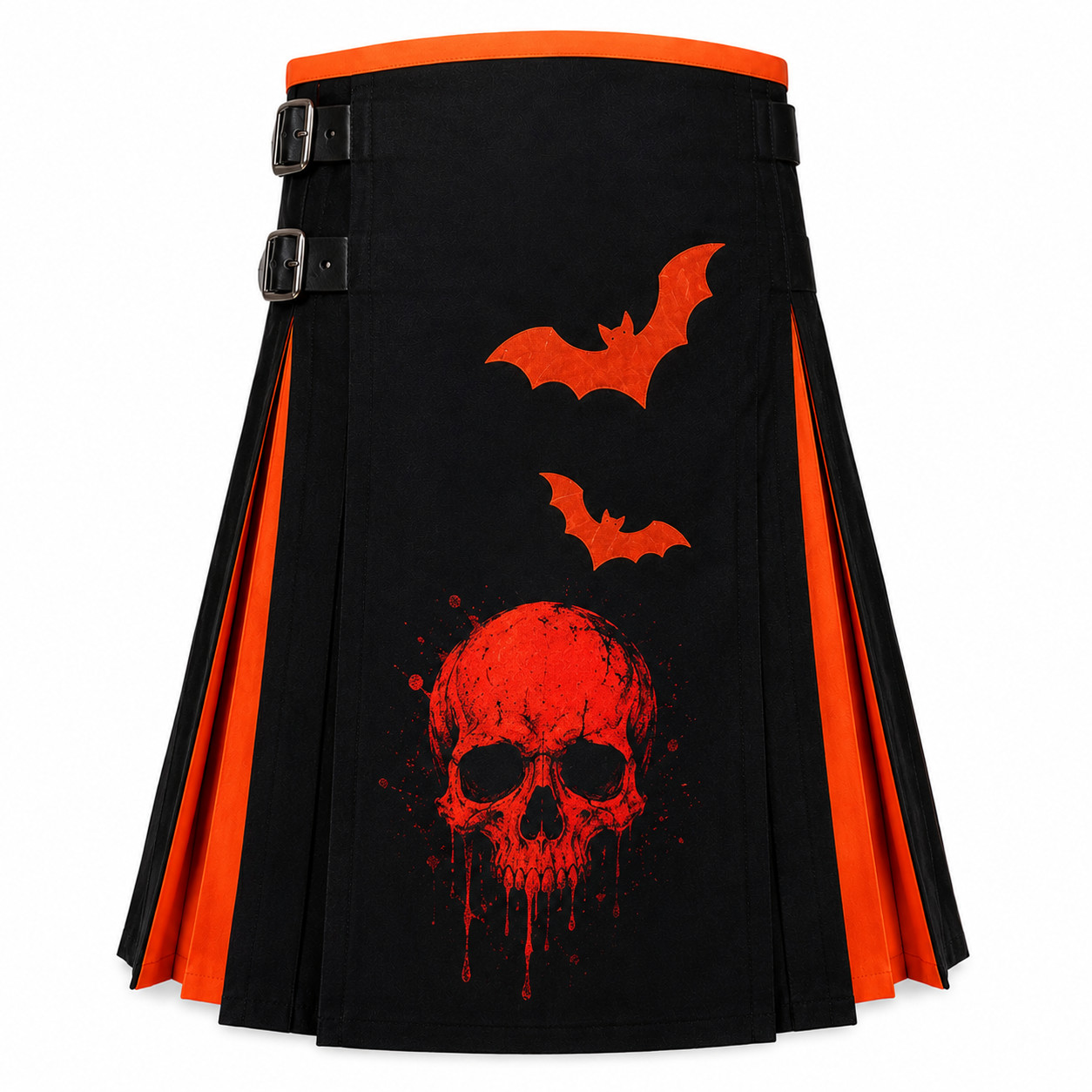 Halloween Gothic Utility Kilt Black Red Bat Kilt Men’s Punk Festival Kilt