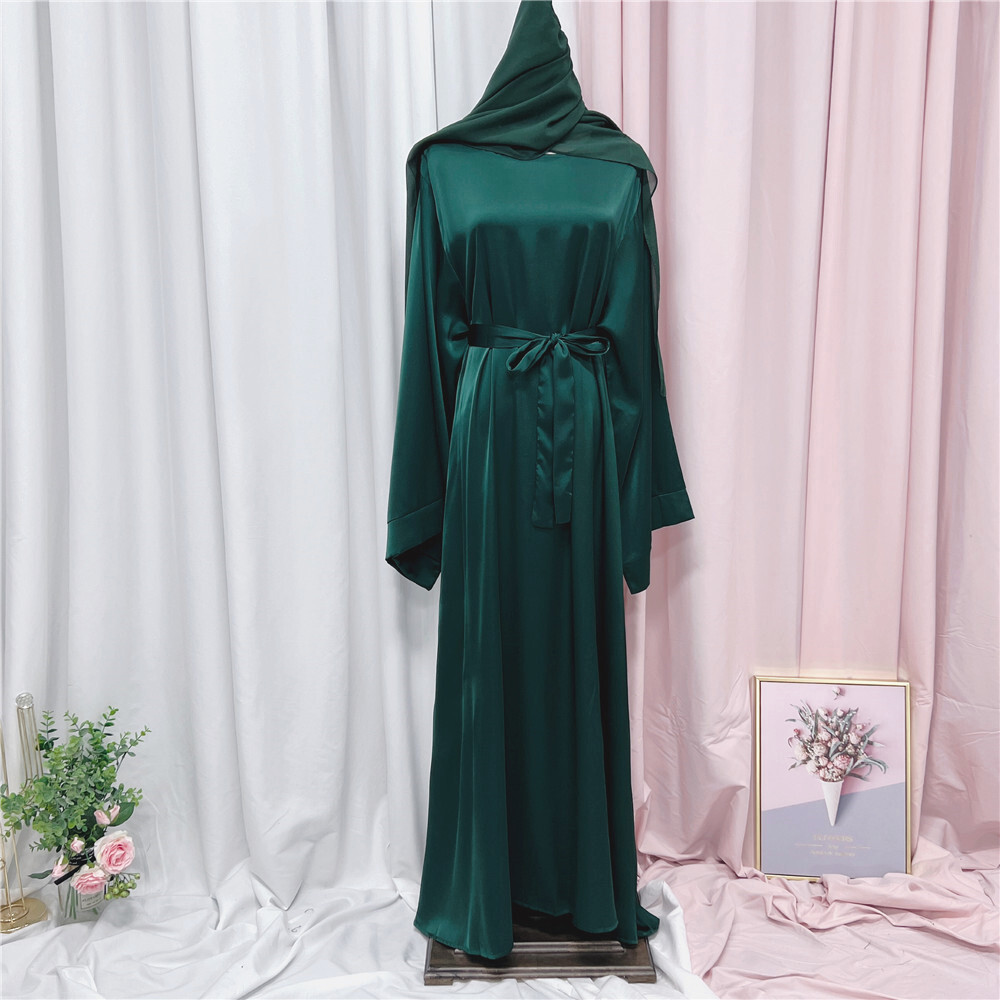 New Eid Mubarak Satin Abaya Women Muslim Maxi Dress Islamic Clothing Dubai