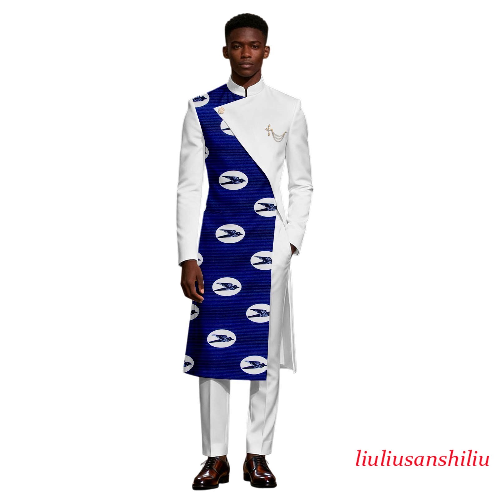 African Suits for Men Dashiki Printed Long Jacket and Pants 2 Piece Set African