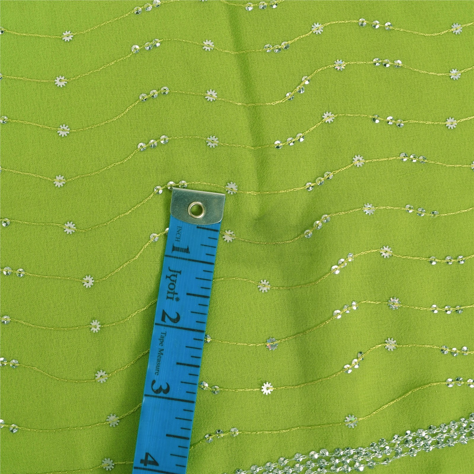 Sanskriti Vintage Lemon/Green Sarees Georgette Hand Beaded Craft Fabric Sari