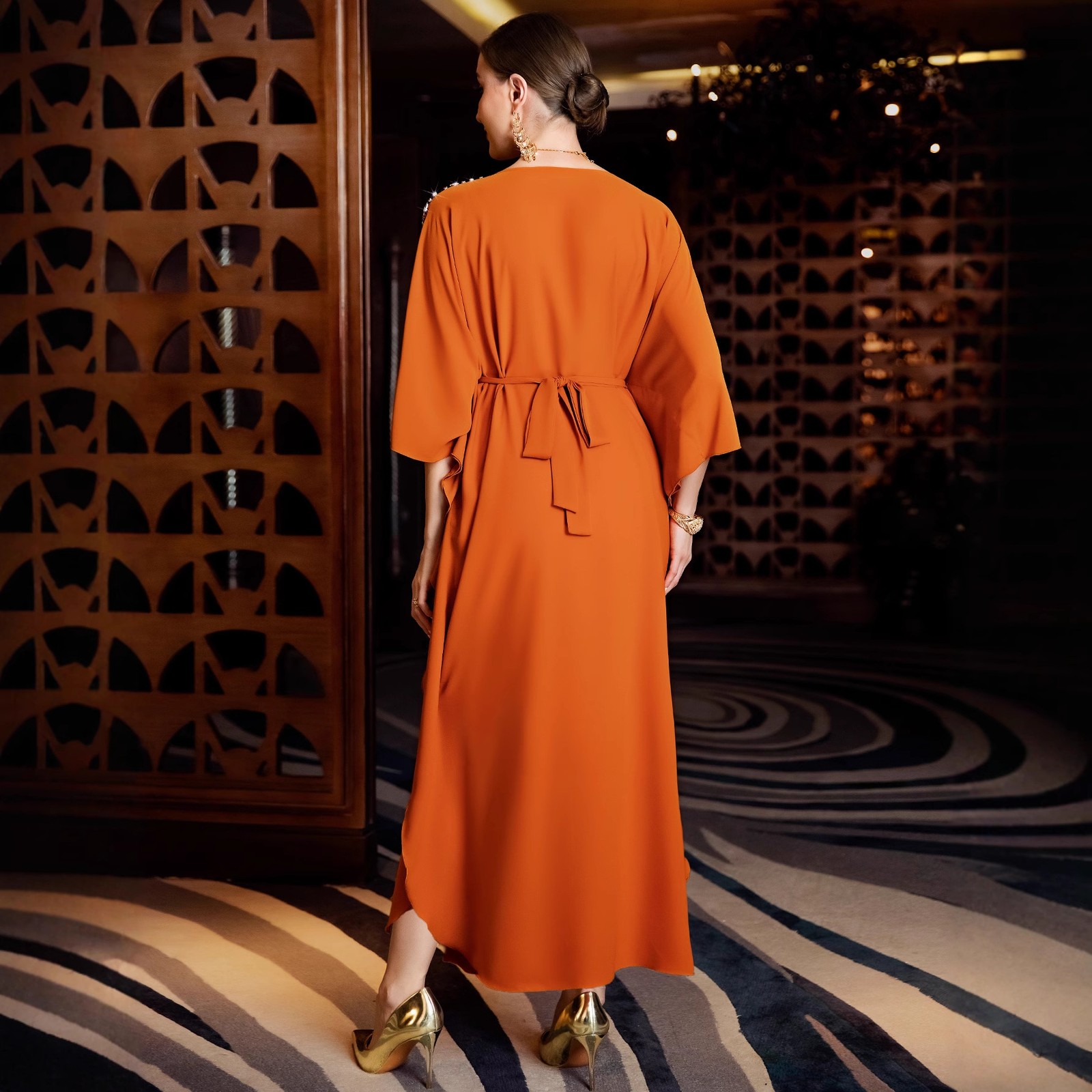 Dubai Kaftan Rhinestone Abaya Muslim Women Evening Dress Maxi Turkey Robe Gown