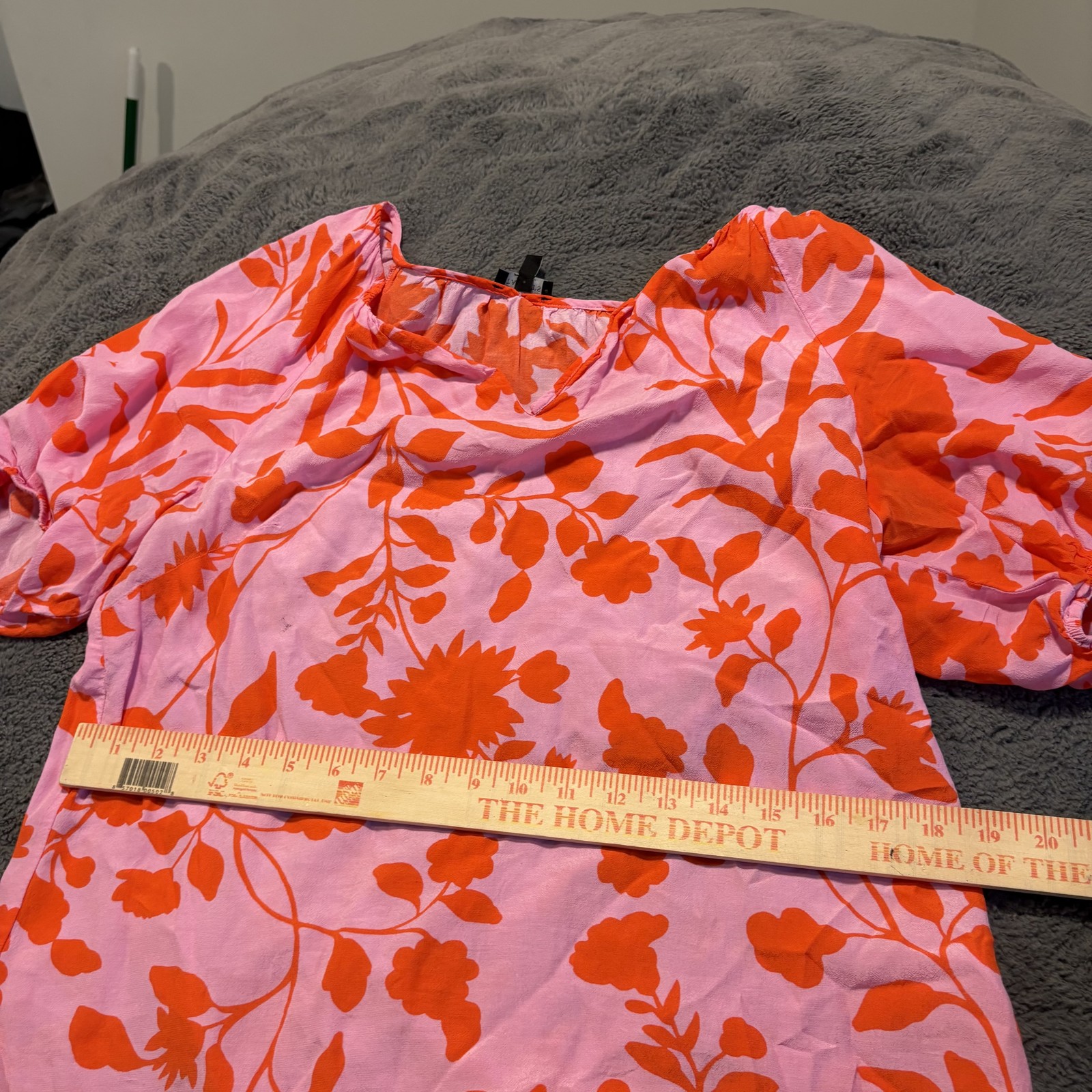 Talbots Women’s Floral Blouse Split Neck Puff Sleeve Boho Pink Orange Size M