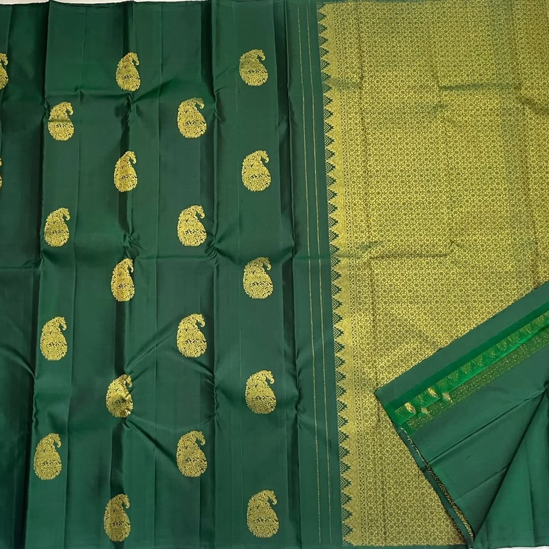 New Green & Gold Silk Saree Traditional Paisley Zari Wedding Festive Wear