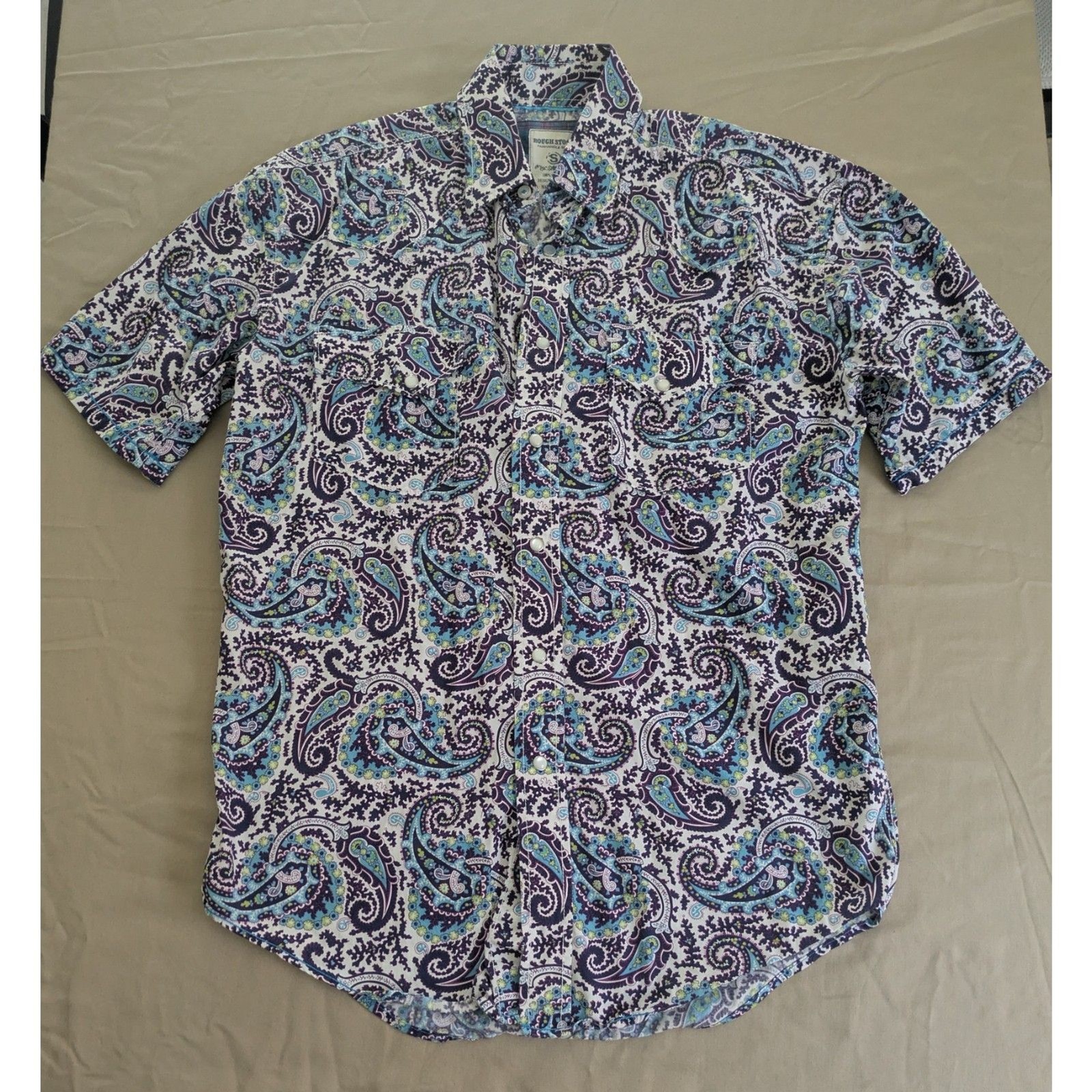 Rough Stock by Panhandle Slim Purple Paisley Pearl Snap Western Shirt Men’s S