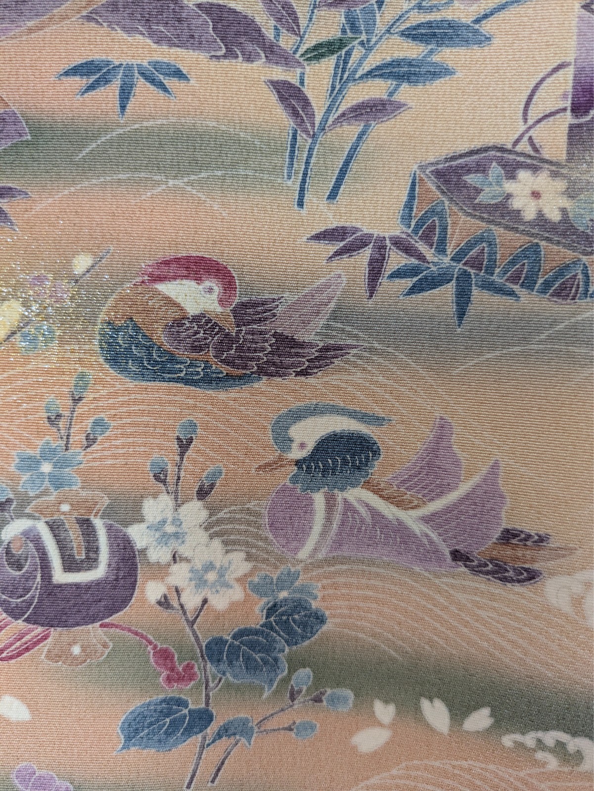 Authentic Japanese Kimono Silk Homongi Pink Colored Floral Birds Treasure Luxury