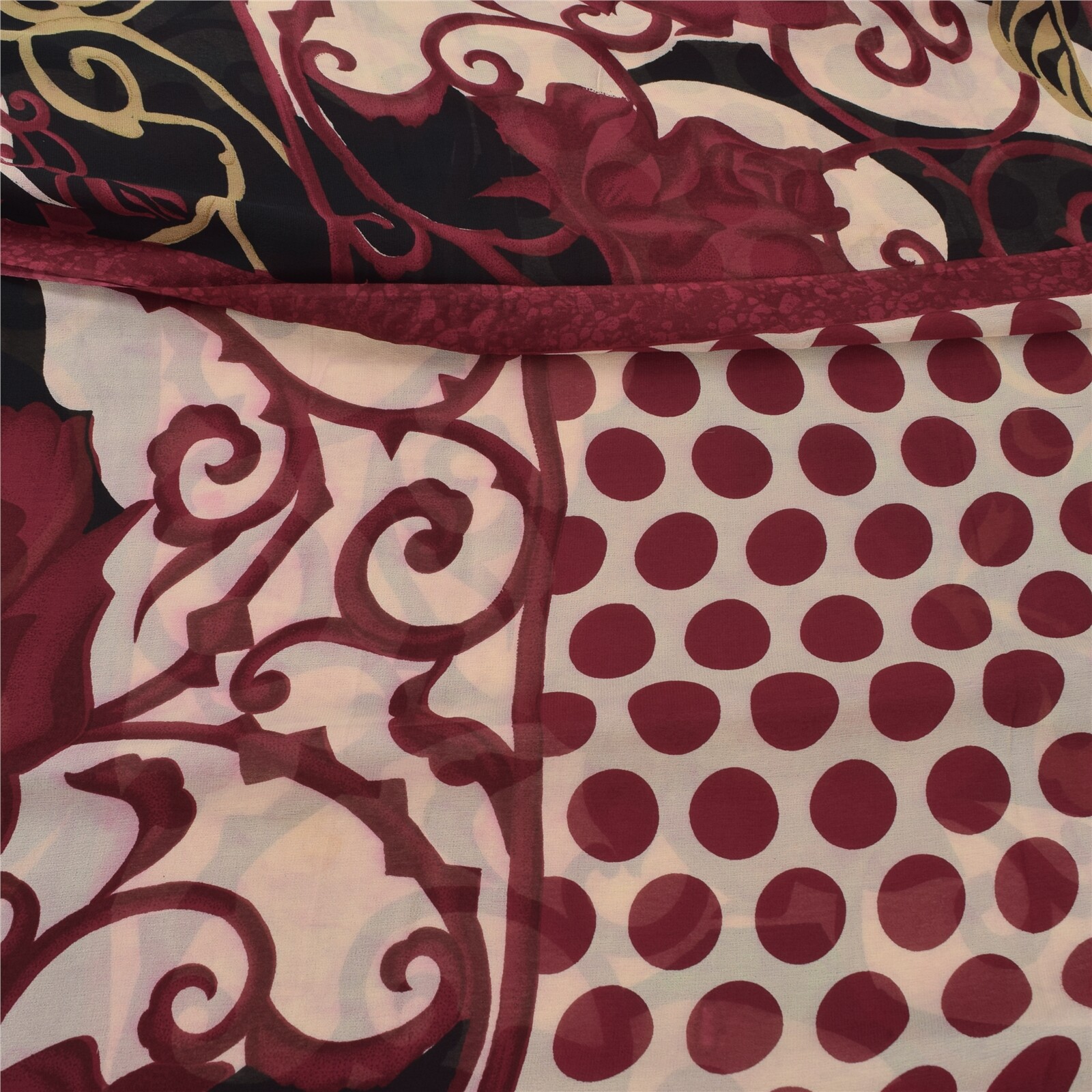 Sanskriti Vintage Sarees Red/Black Pure Georgette Silk Printed Sari 5Yd Fabric