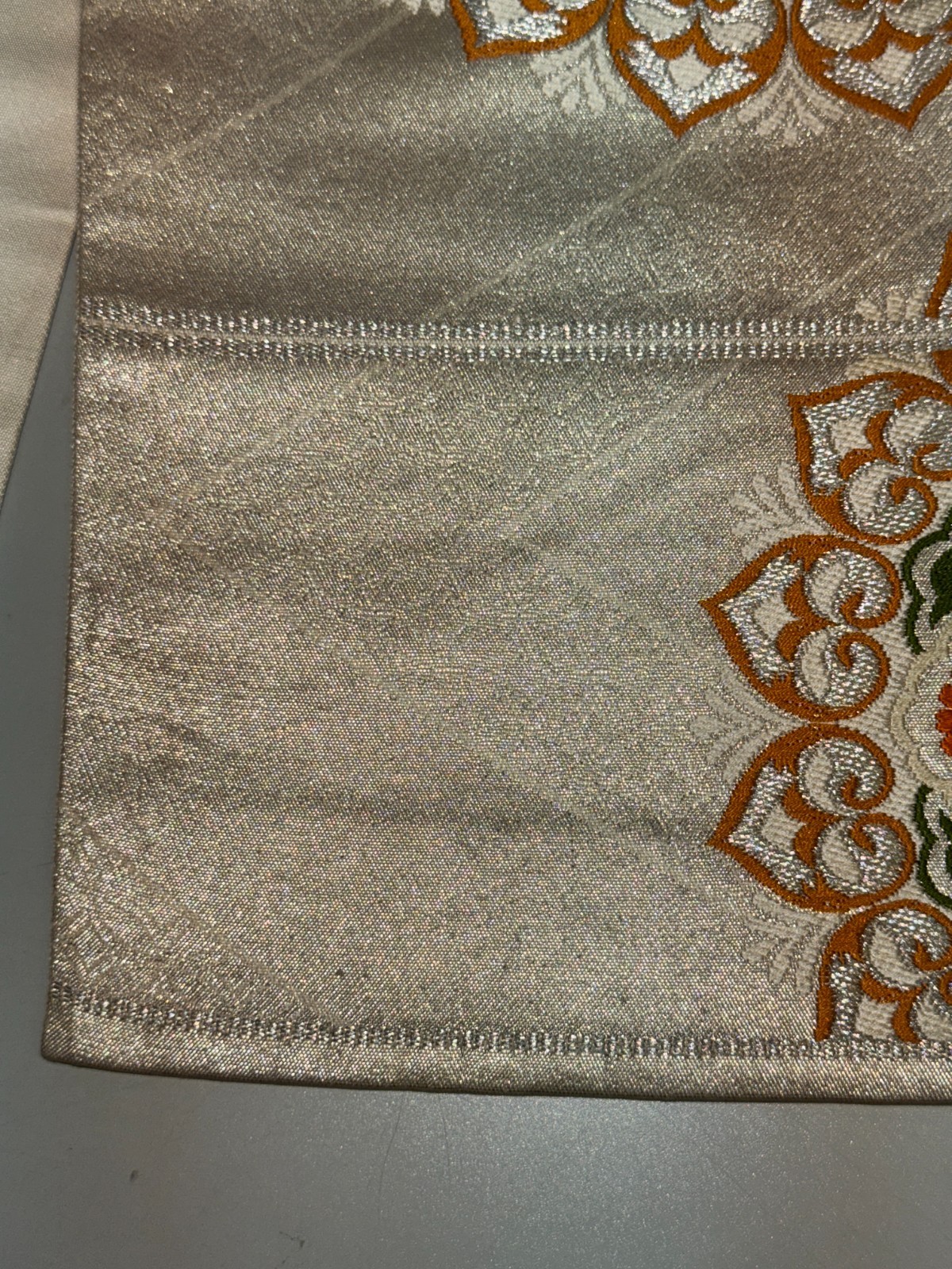 Japanese Vintage Kimono Fukuro Obi Silk Silver Traditional Embroidery 170x 12 in