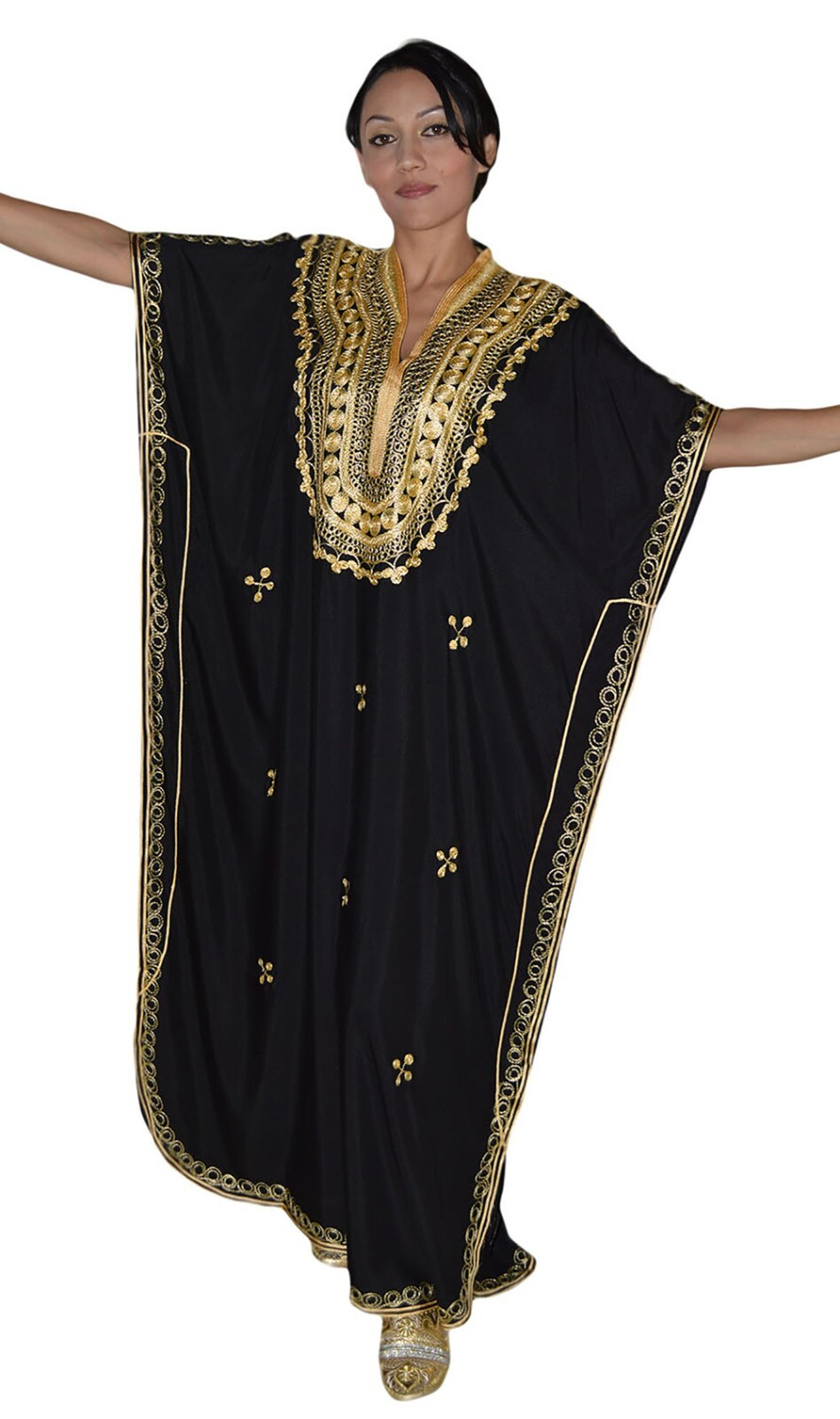 Moroccan Caftan Women kaftan Abaya Beach Cover Summer Long Dress Cotton Black