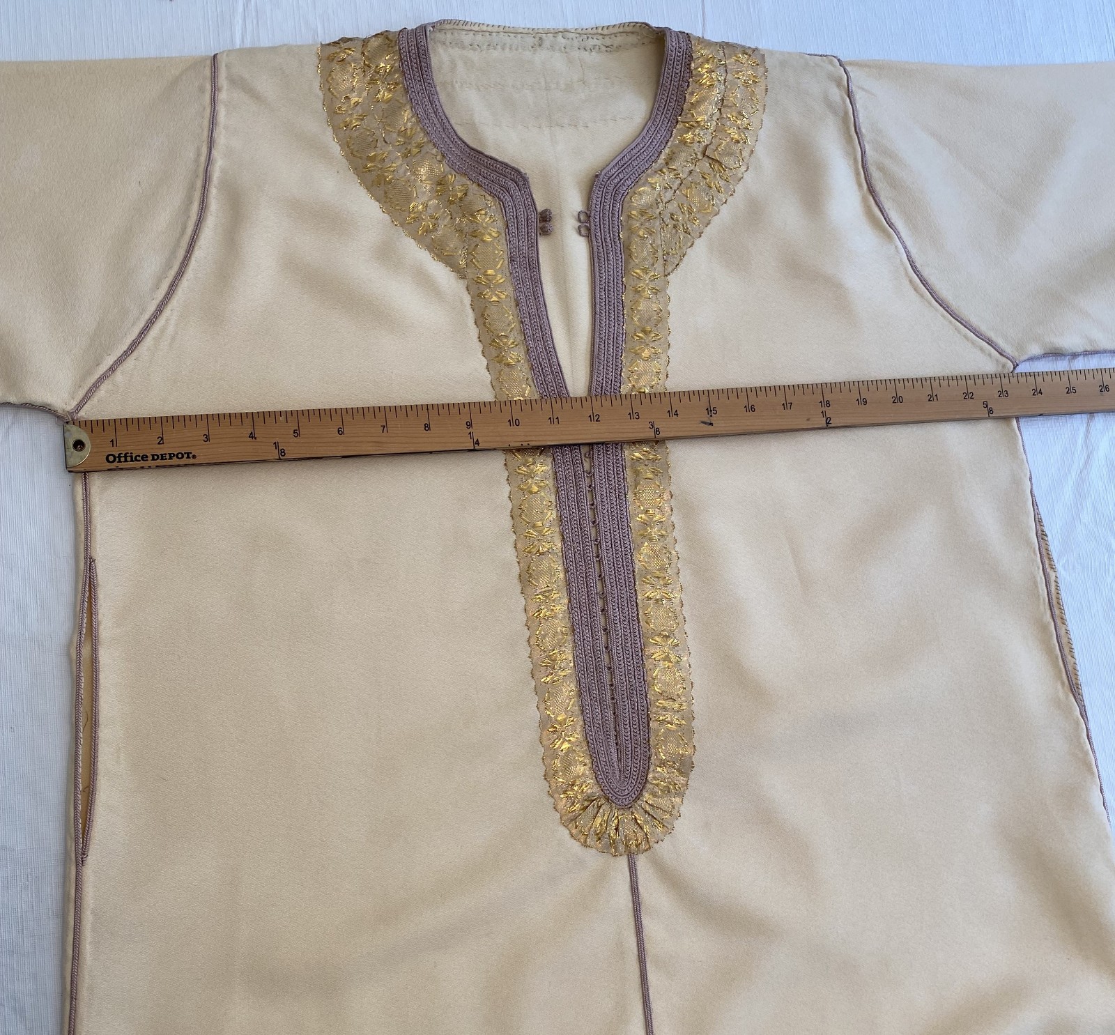 Vintage Moroccan Kaftan Gandoura Djellaba Cream and Gold with Hood