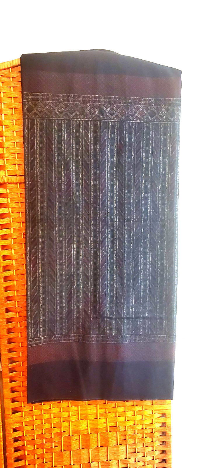 Authentic Thai Cotton Fabric Unstitched Sarong Traditional Ikat Pattern Black Gr