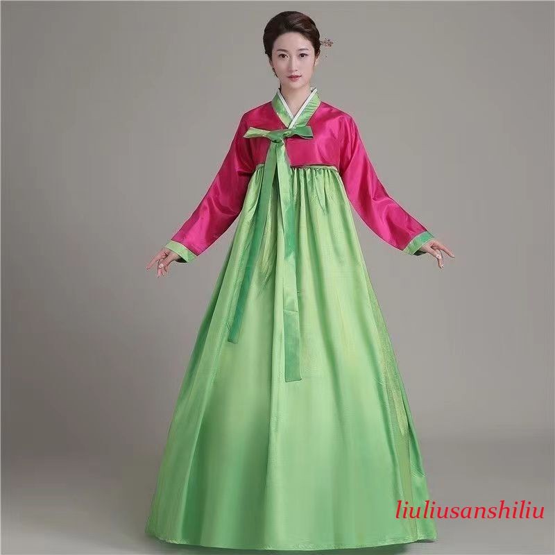 Ethnic Korean Hanbok Modern Women Asian Folk Stage Dance Performance Costume