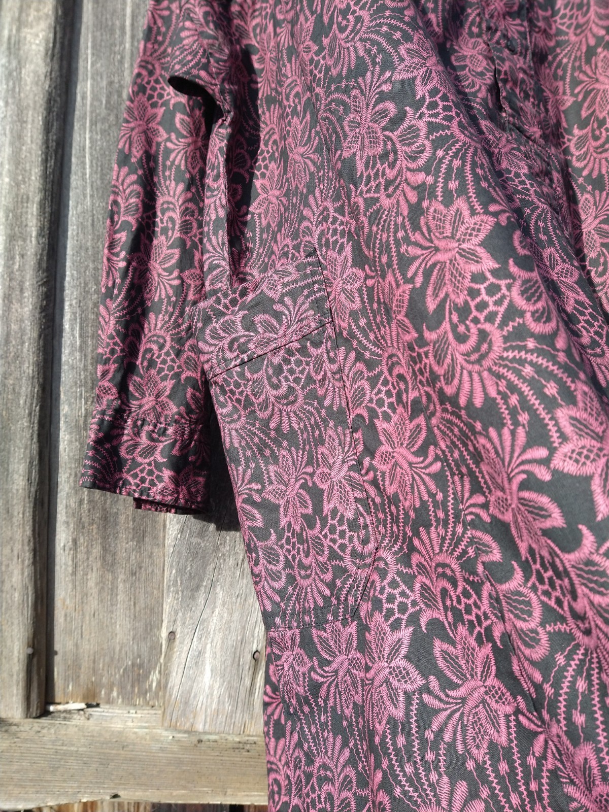 Kurta – Long Shirt Black Purple Floral Pockets Long Sleeve Handmade