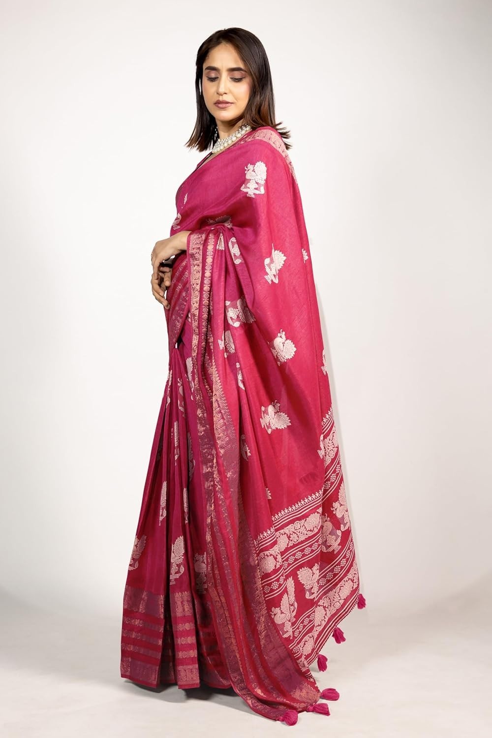 Women’s Cotton Silk Peacock Printed Saree with Blouse Piece