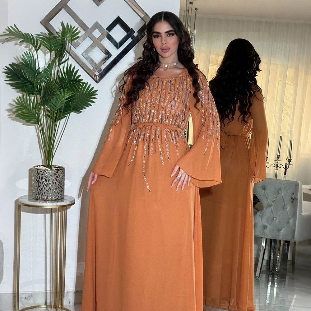 New Eid Diamonds Abaya Dubai Modest Turkey Long Dress Kaftan Caftan Islamic Gown
